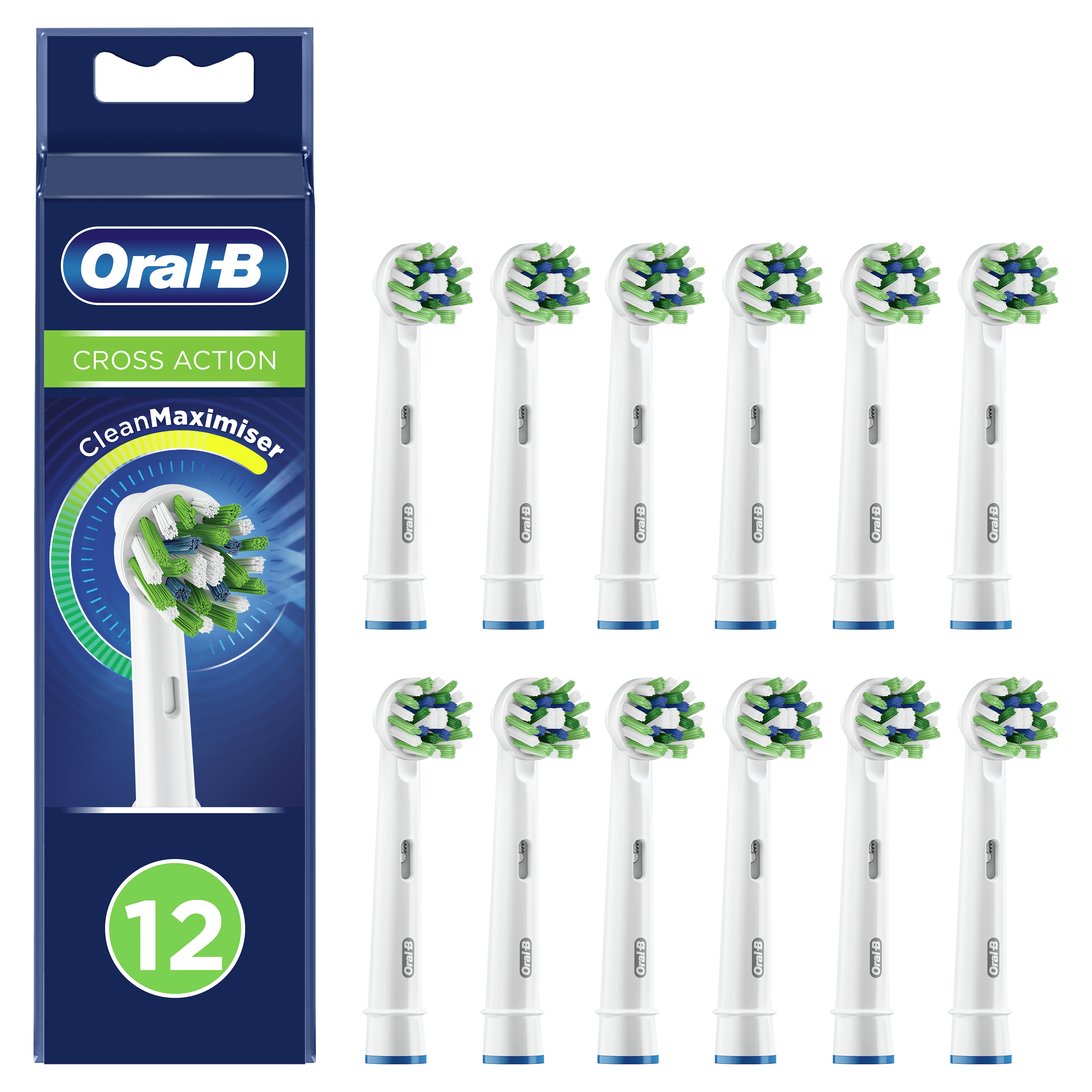 Packung mit Oral-B Cross Action Zahnbürstenköpfen. Enthält 12 Köpfe.