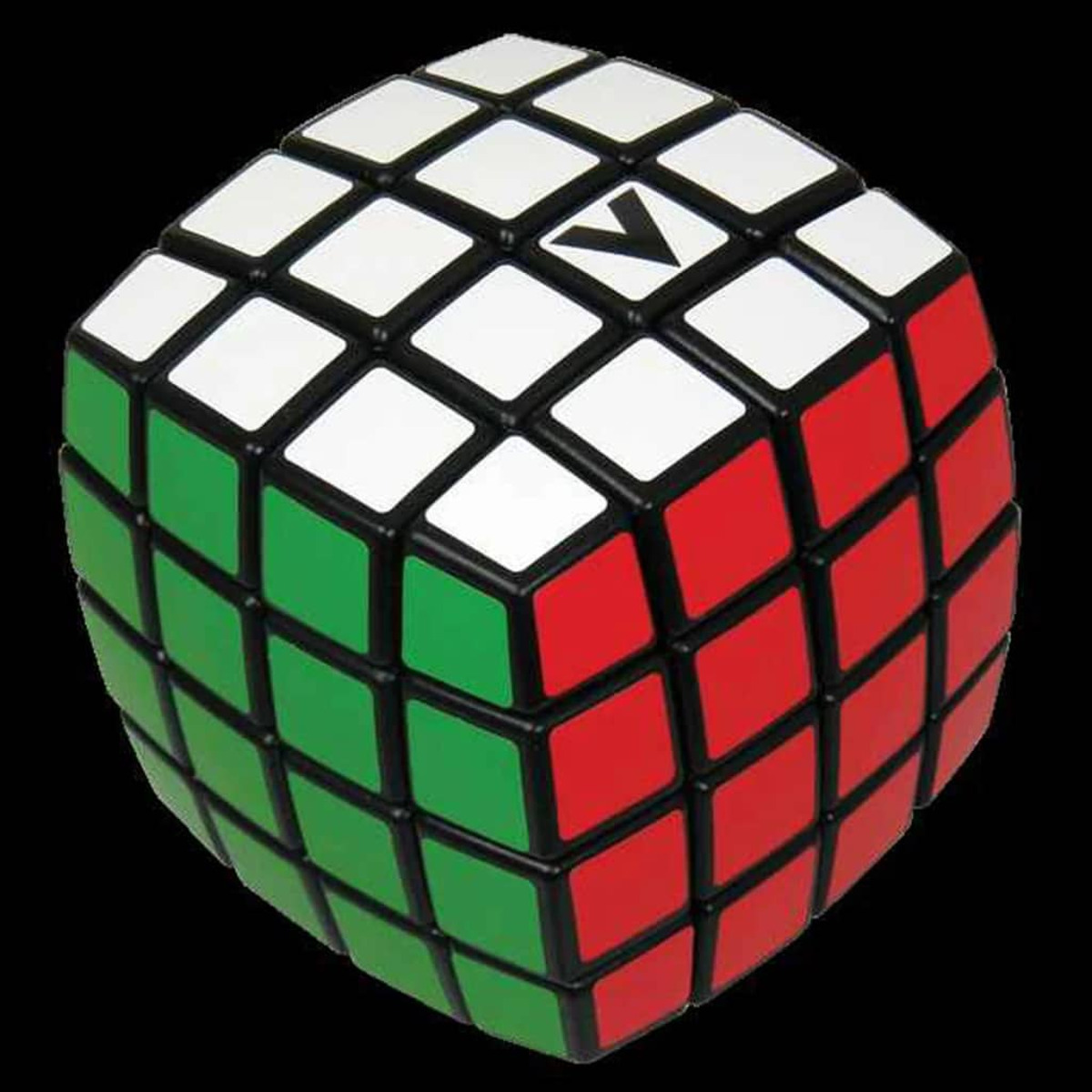 Kostka Rubika z białymi, czerwonymi, zielonymi i czarnymi ścianami.