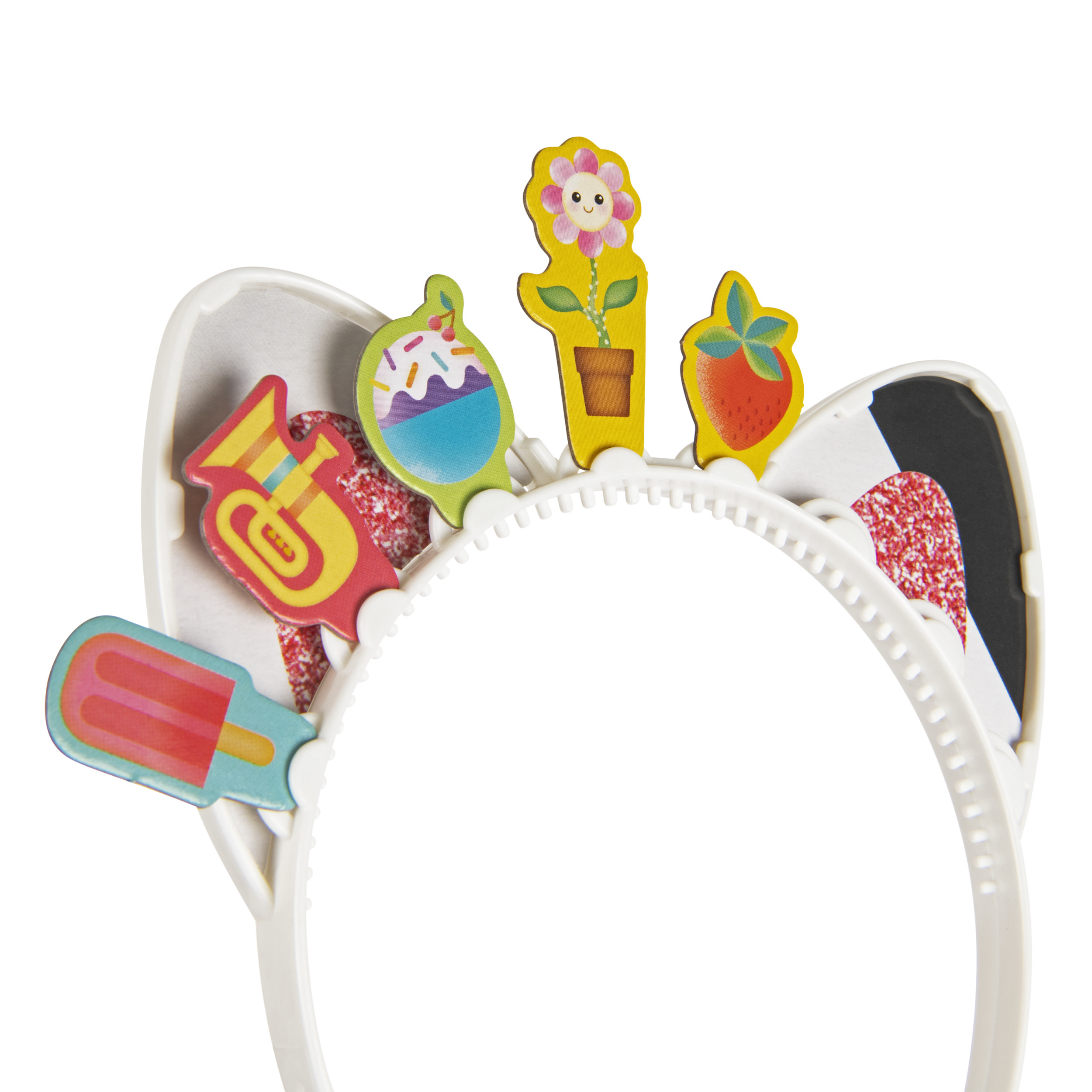 Opaska na głowę z uszami kota z różnymi wycięciami z kreskówek: lody, kwiat, truskawka itp.