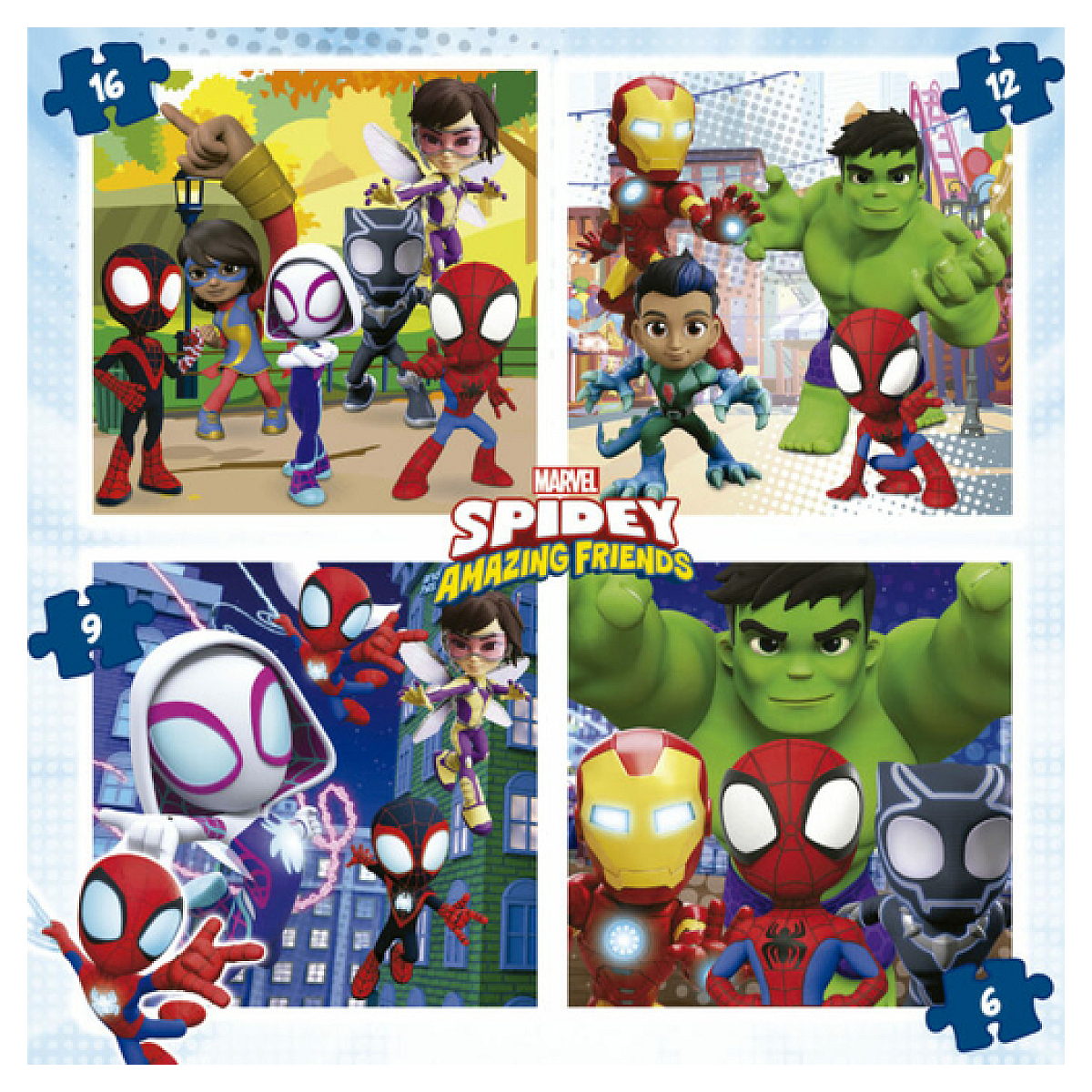 Puzzle Spider-Mana. Postacie Marvela. Spider-Man, Hulk i inni. Elementy układanki.