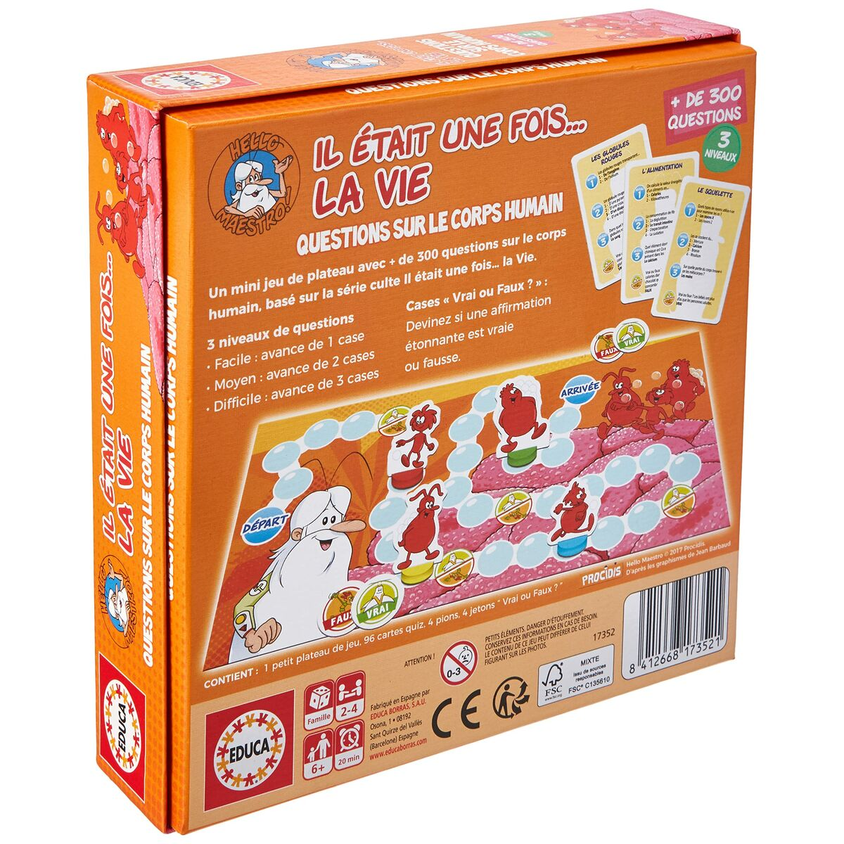 Brettspielbox, orange mit Cartoonfiguren und Text auf Französisch.