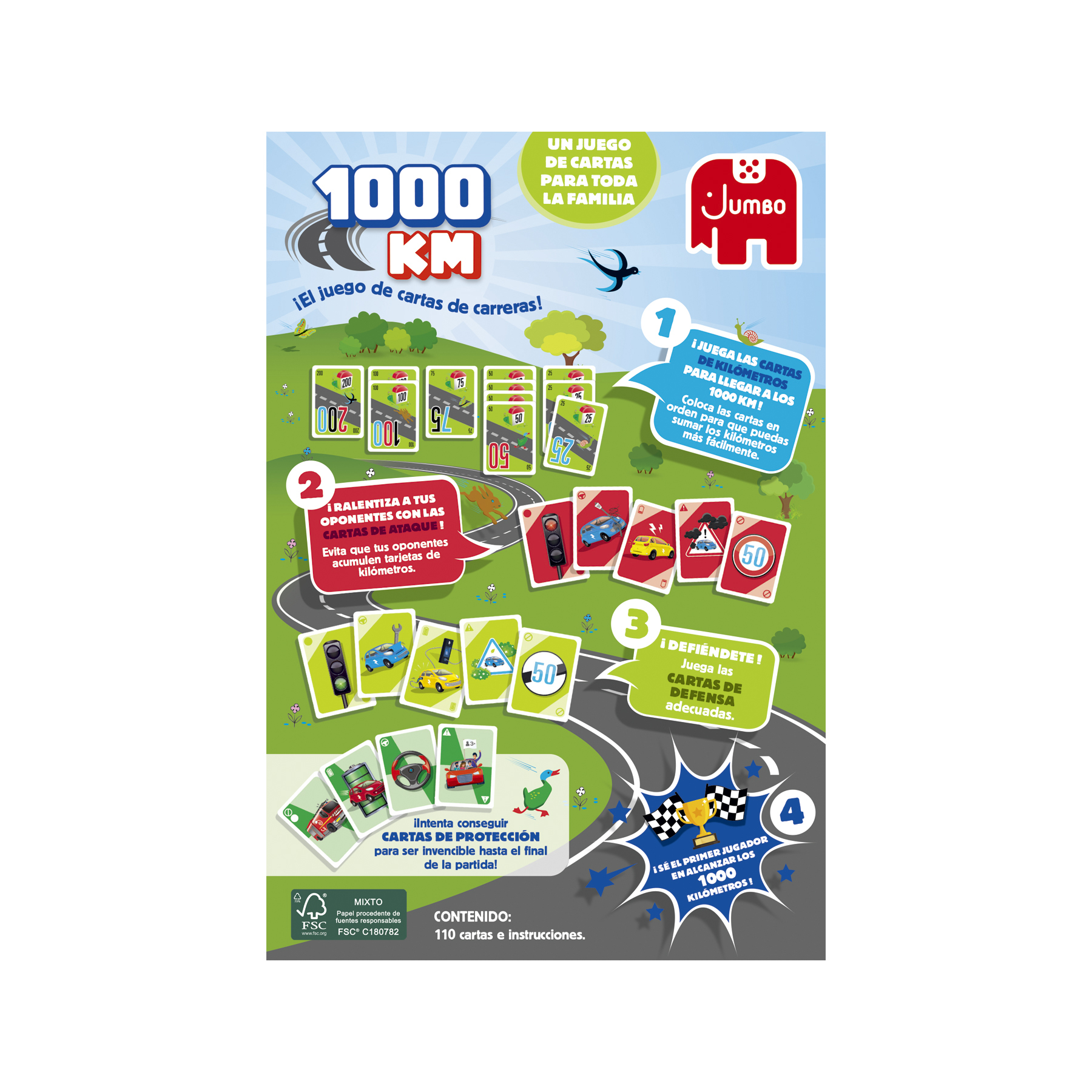 Un póster con temática de juego de carreras. Cartas de juego, coches e ilustraciones de carreteras con instrucciones.
