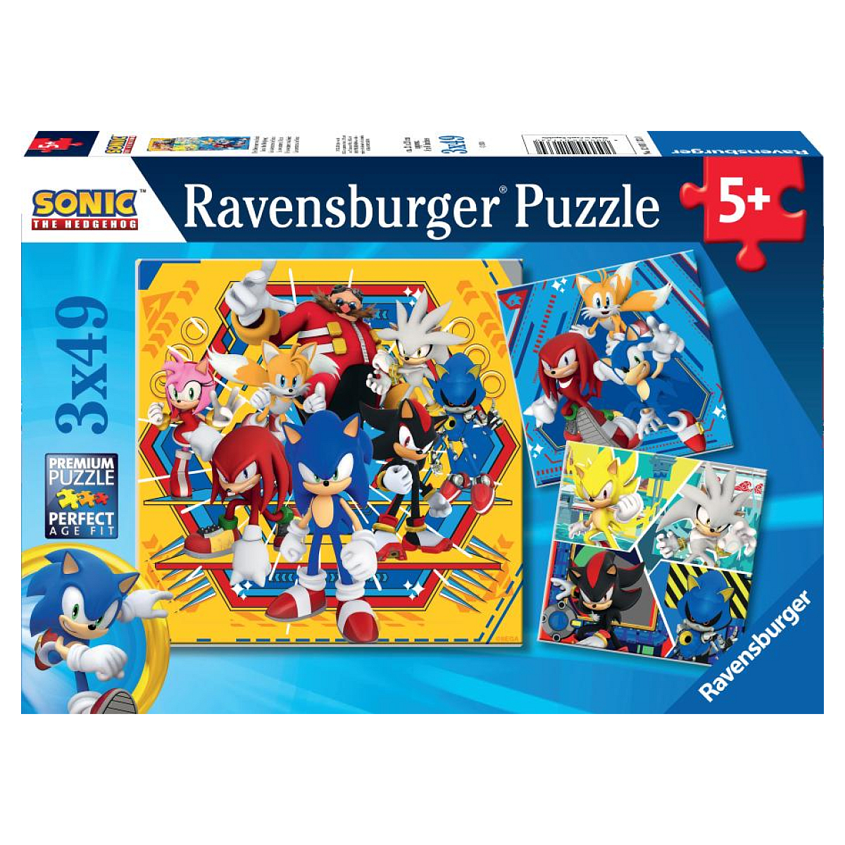 Scatola del puzzle di Sonic the Hedgehog con diversi personaggi sui pezzi del puzzle.