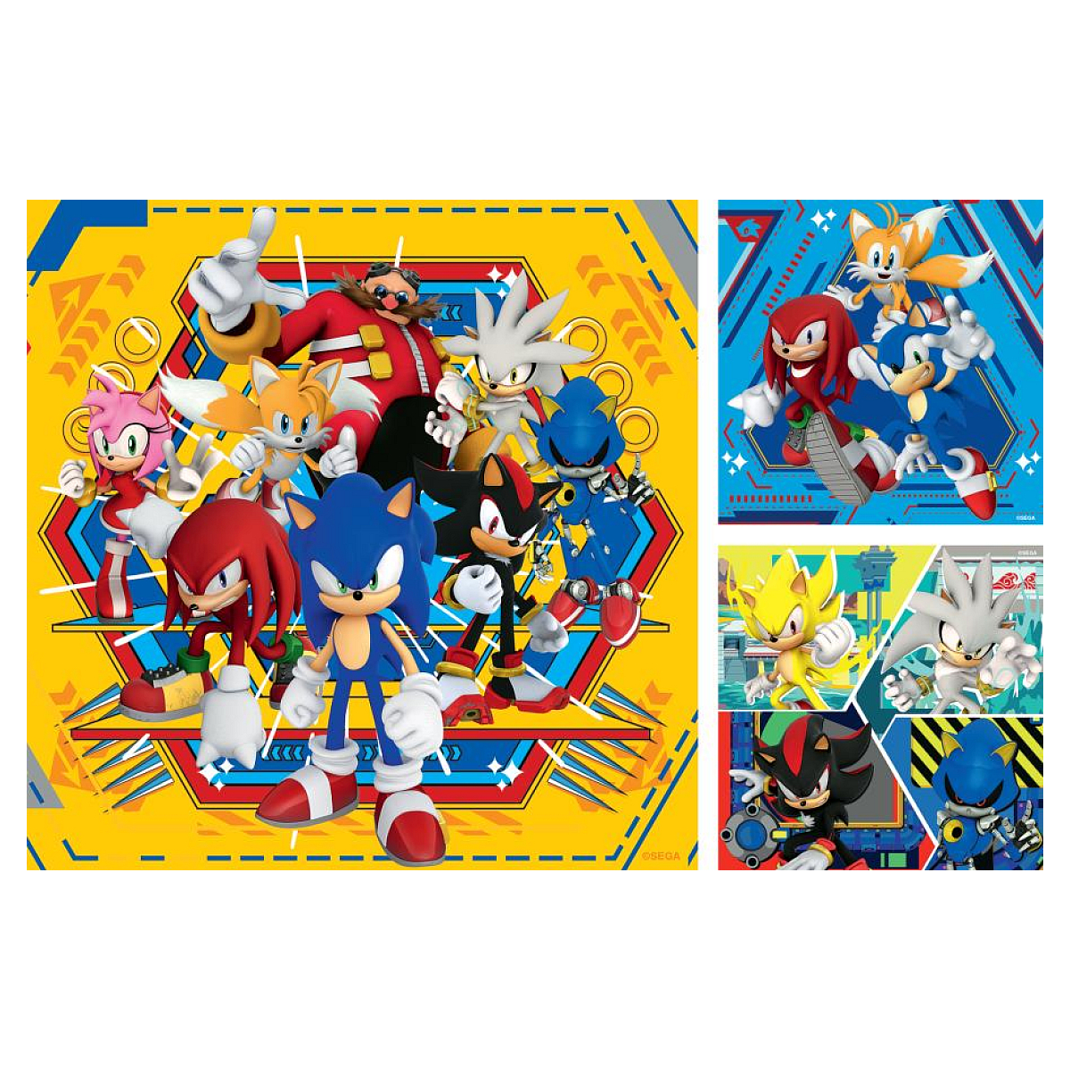 Molteplici personaggi di Sonic, tra cui Sonic, Tails, Knuckles e altri.