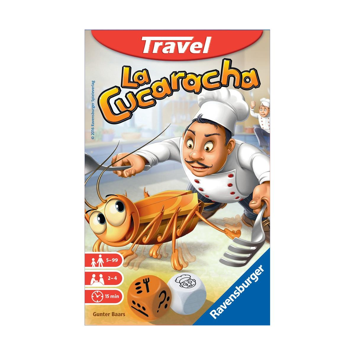 Pudełko z grą z szefem kuchni i karaluchem. Pokazano kostki i tytuł gry.