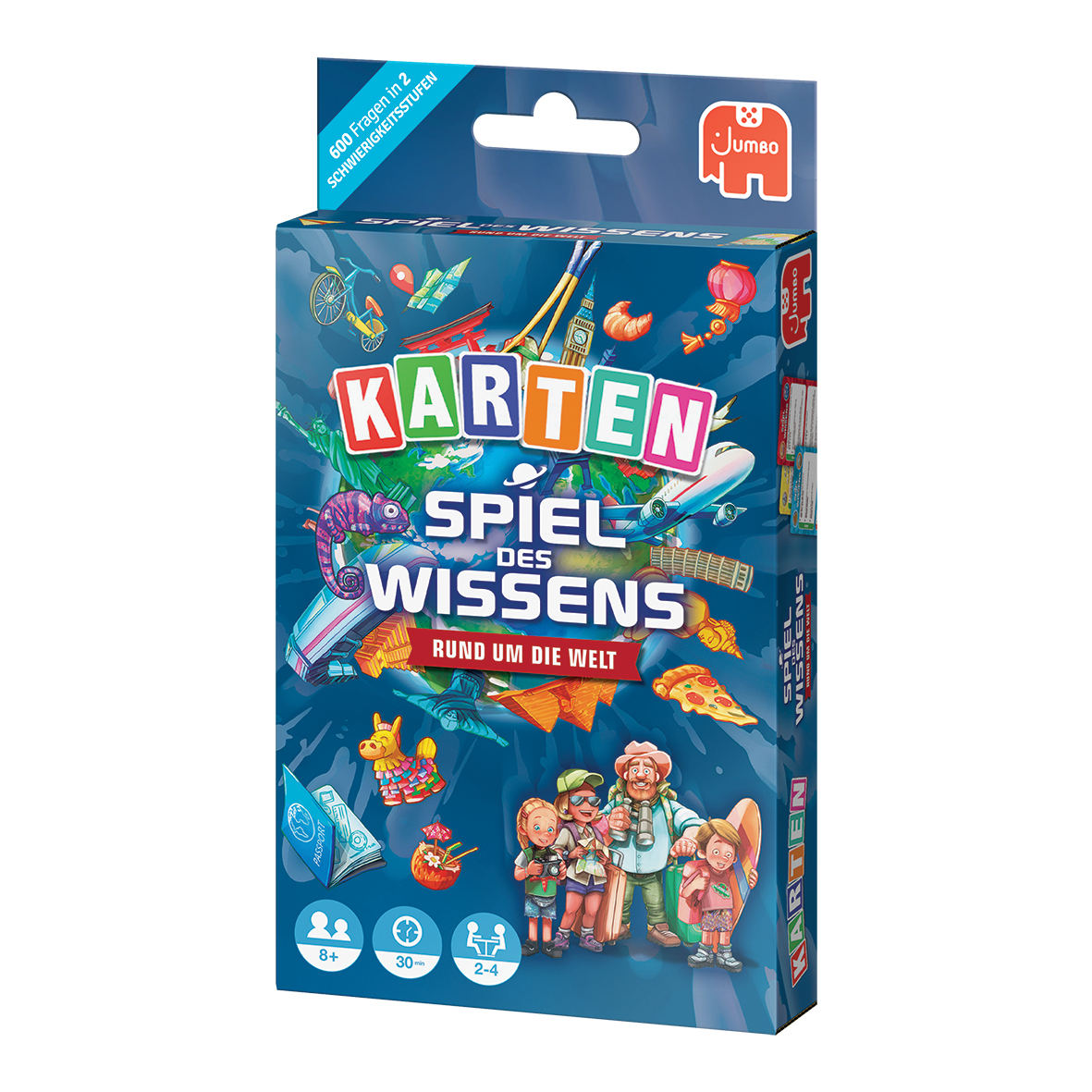 Boîte de jeu de cartes avec des illustrations colorées. Fond blanc.