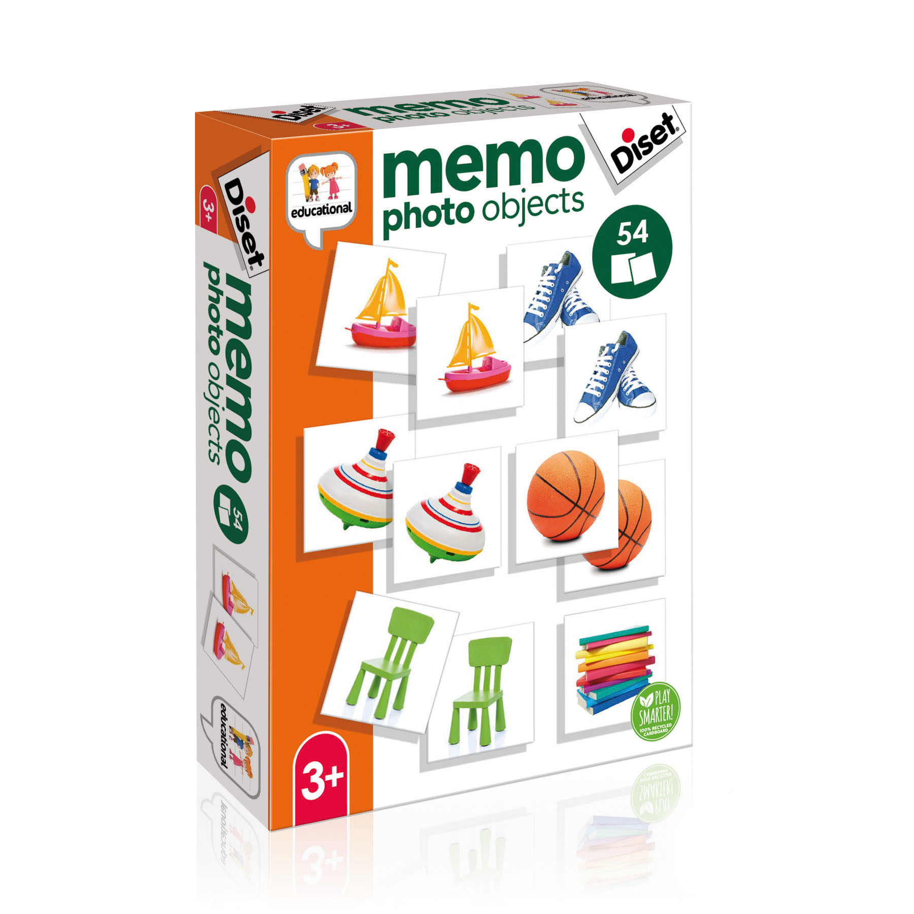 Pudełko z obiektami fotograficznymi Memo, ze zdjęciami różnych przedmiotów, takich jak buty i krzesła.