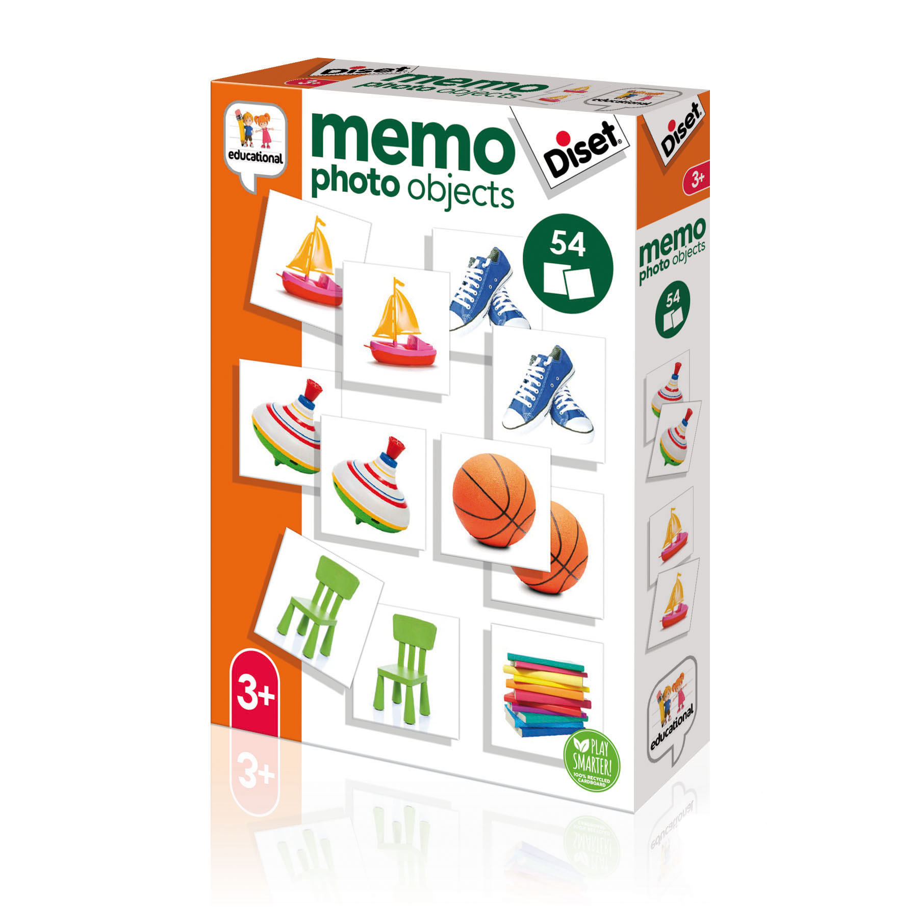 Pudełko z obiektami fotograficznymi Memo, ze zdjęciami różnych przedmiotów, takich jak statki i buty.