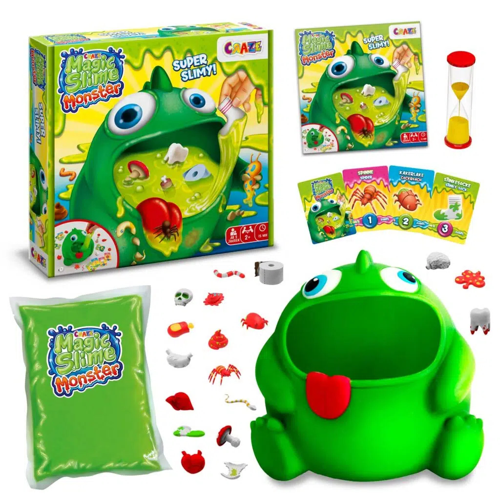 Jeu Magic Slime Monster, avec de la slime verte, un monstre et des accessoires.