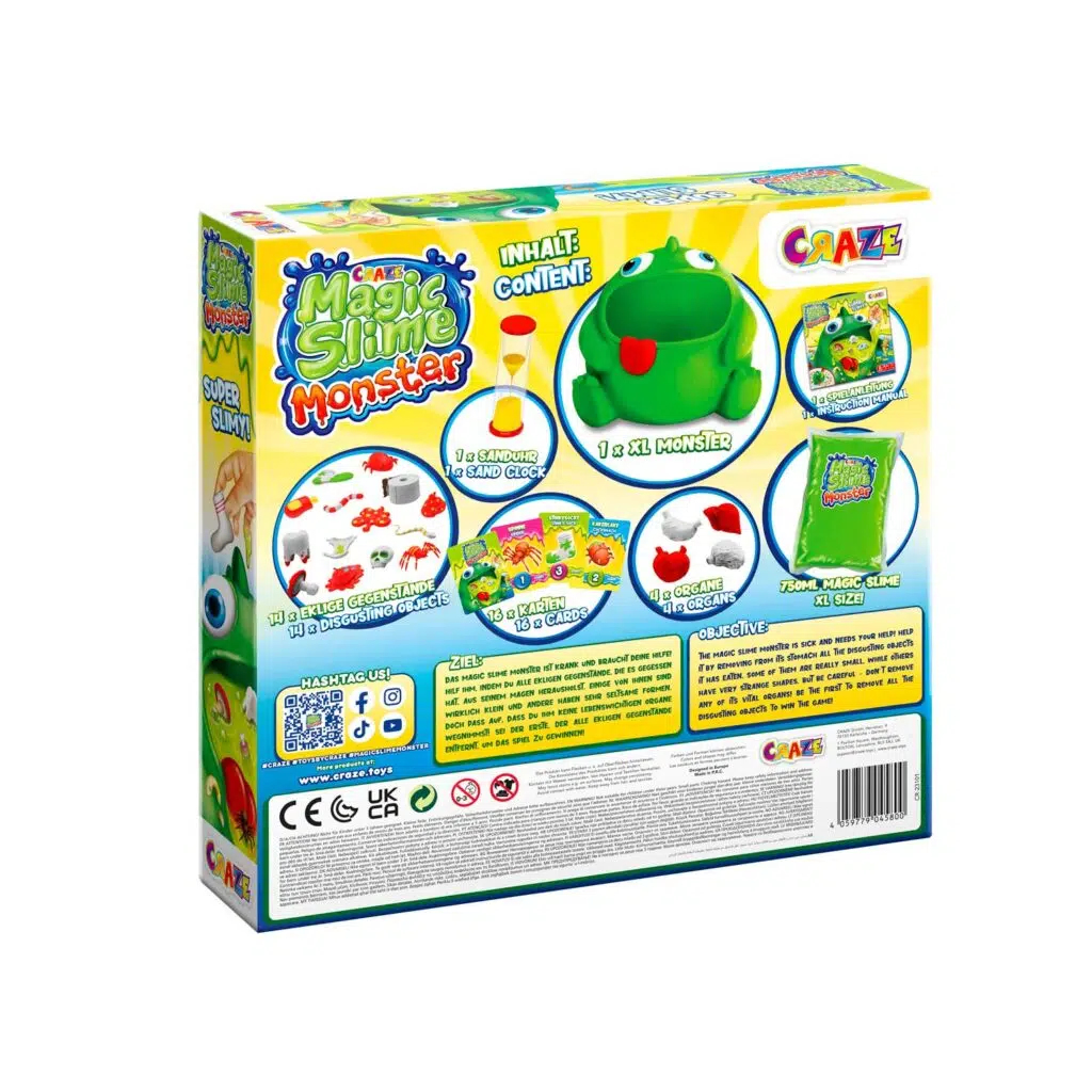 Dos d'une boîte d'un kit de slime pour enfants, avec des images du monstre de slime.