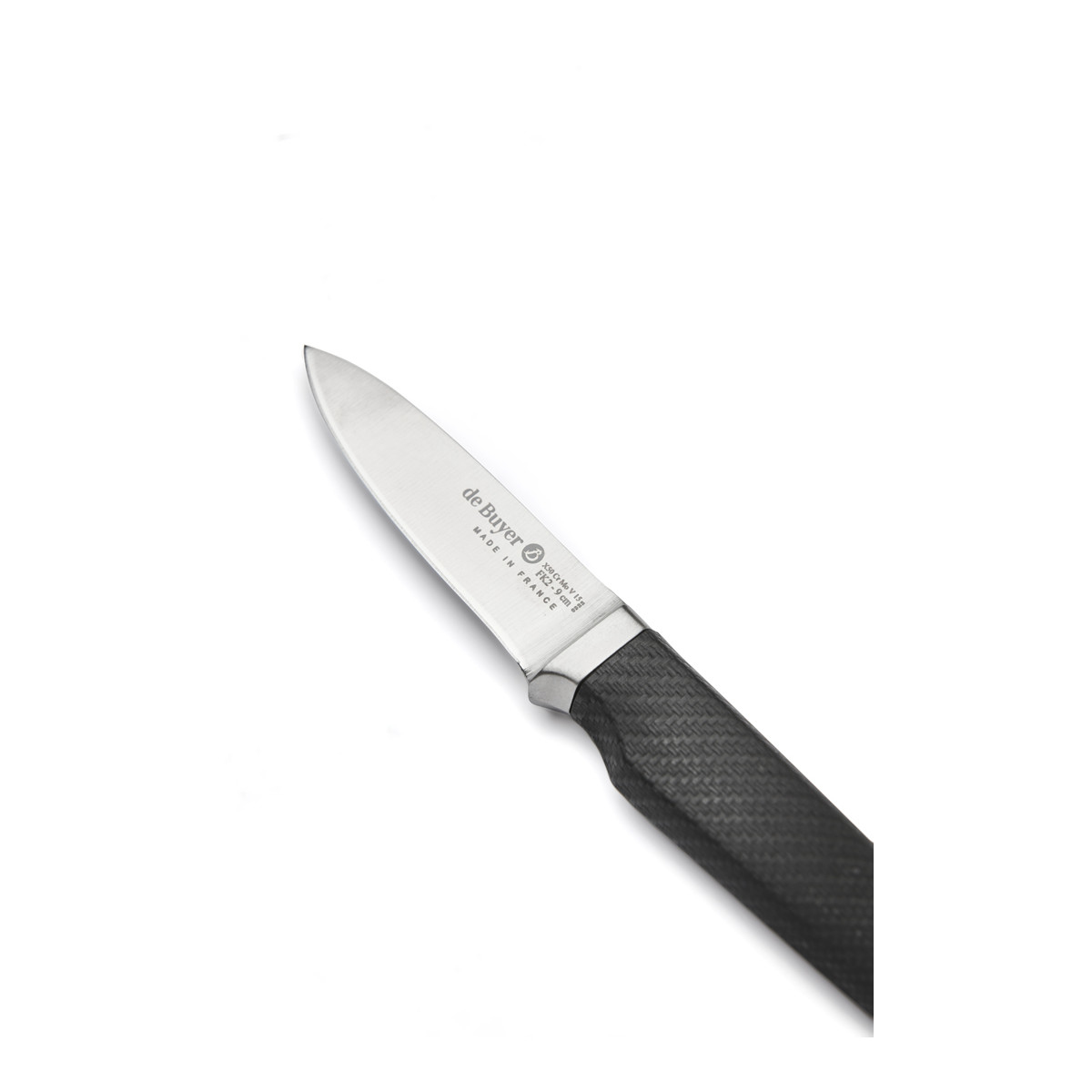 Messer mit silberner Klinge und schwarzem Griff.