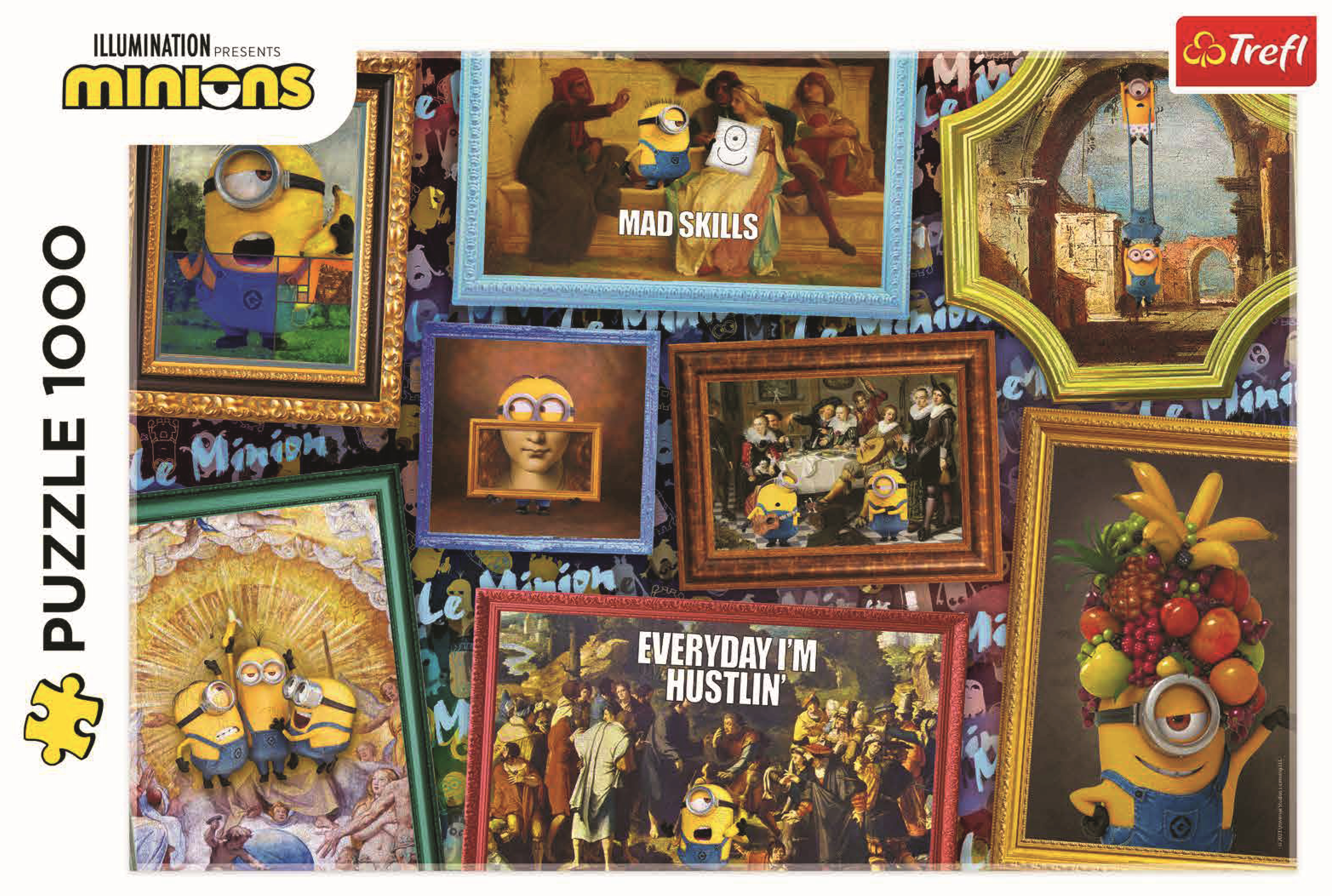 Una caja de rompecabezas con Minions inspirados en pinturas famosas, con 1000 piezas.