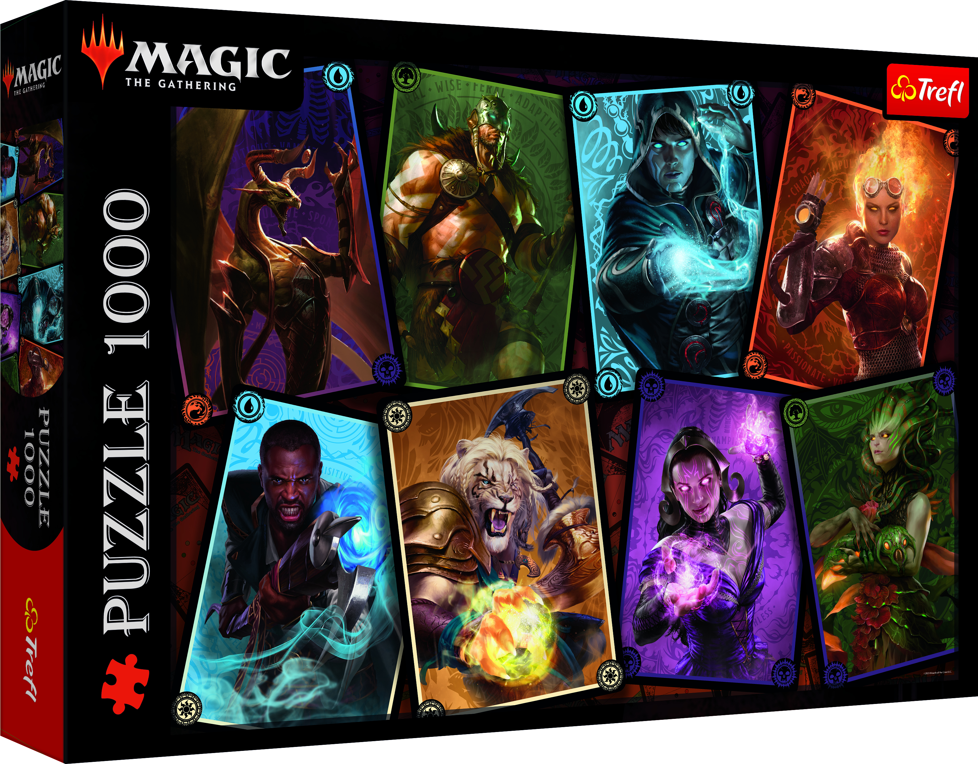 Una caja de rompecabezas Magic The Gathering de 1000 piezas con personajes del juego.