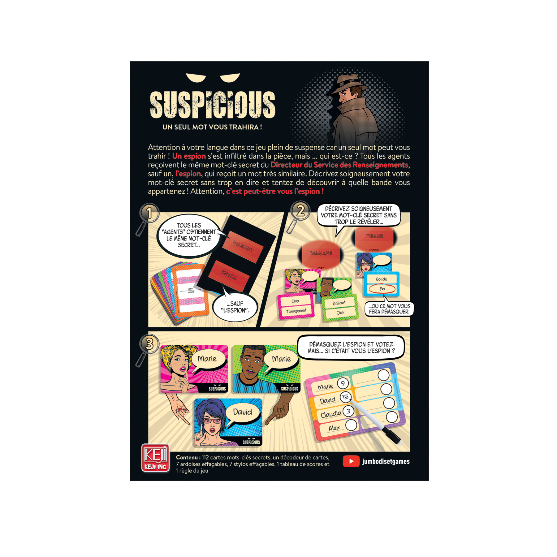 Spielanleitung mit Illustrationen und Text, einschließlich Karten und einem Spielbrett.