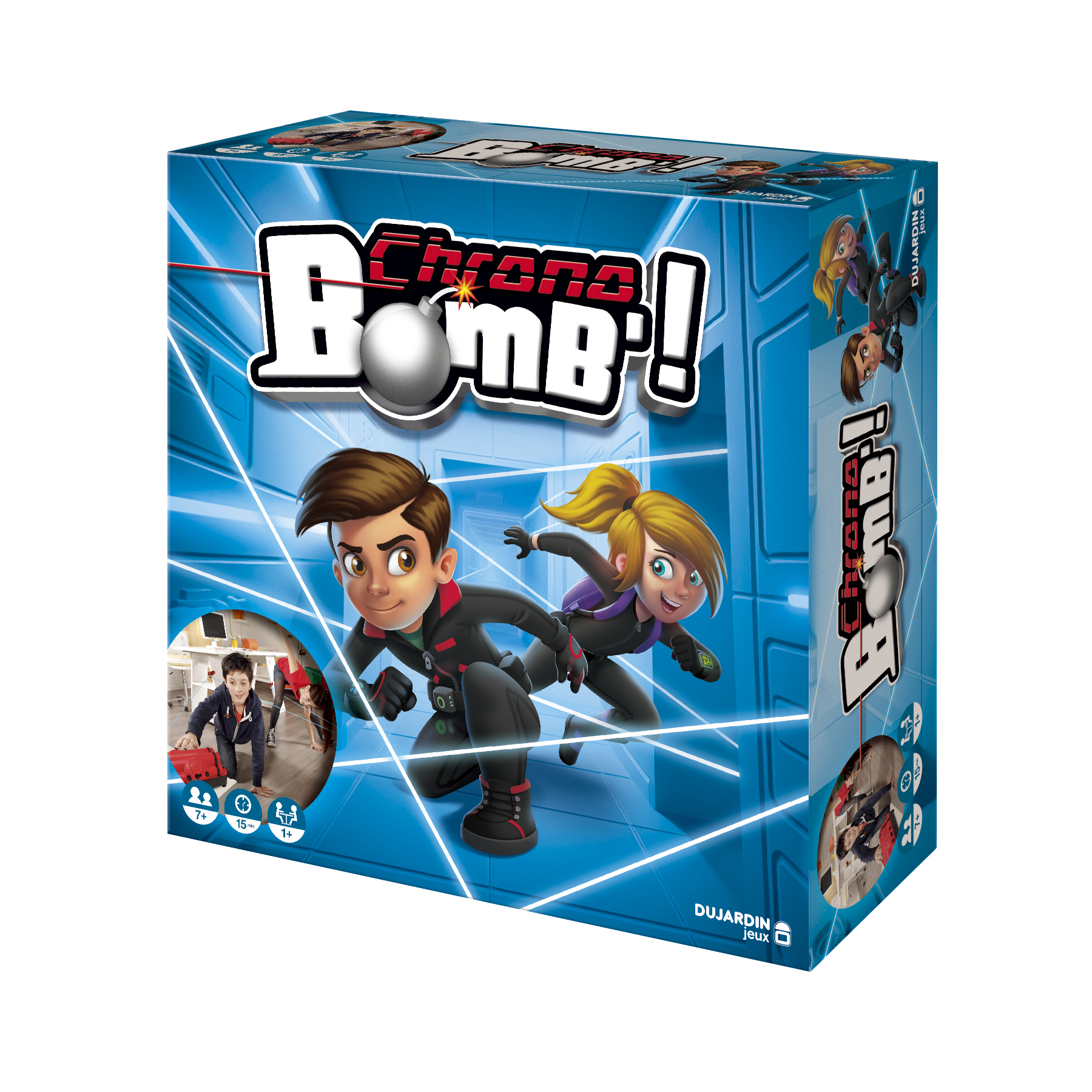 Scatola del gioco 'Chrono Bomb!' con personaggi dei cartoni animati, una bomba e un timer.