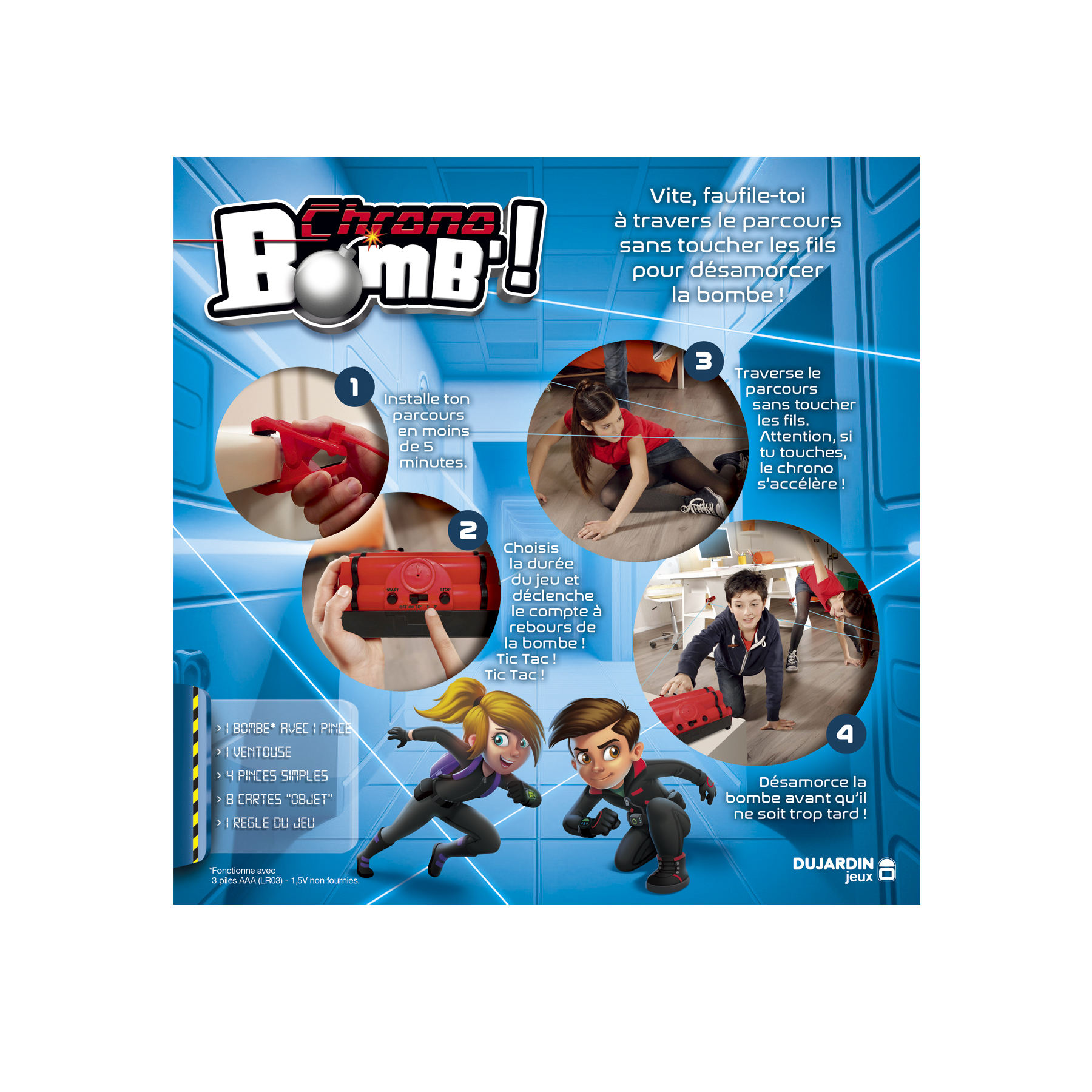 Istruzioni del gioco 'Chrono Bomb!' con illustrazioni e testo in francese.