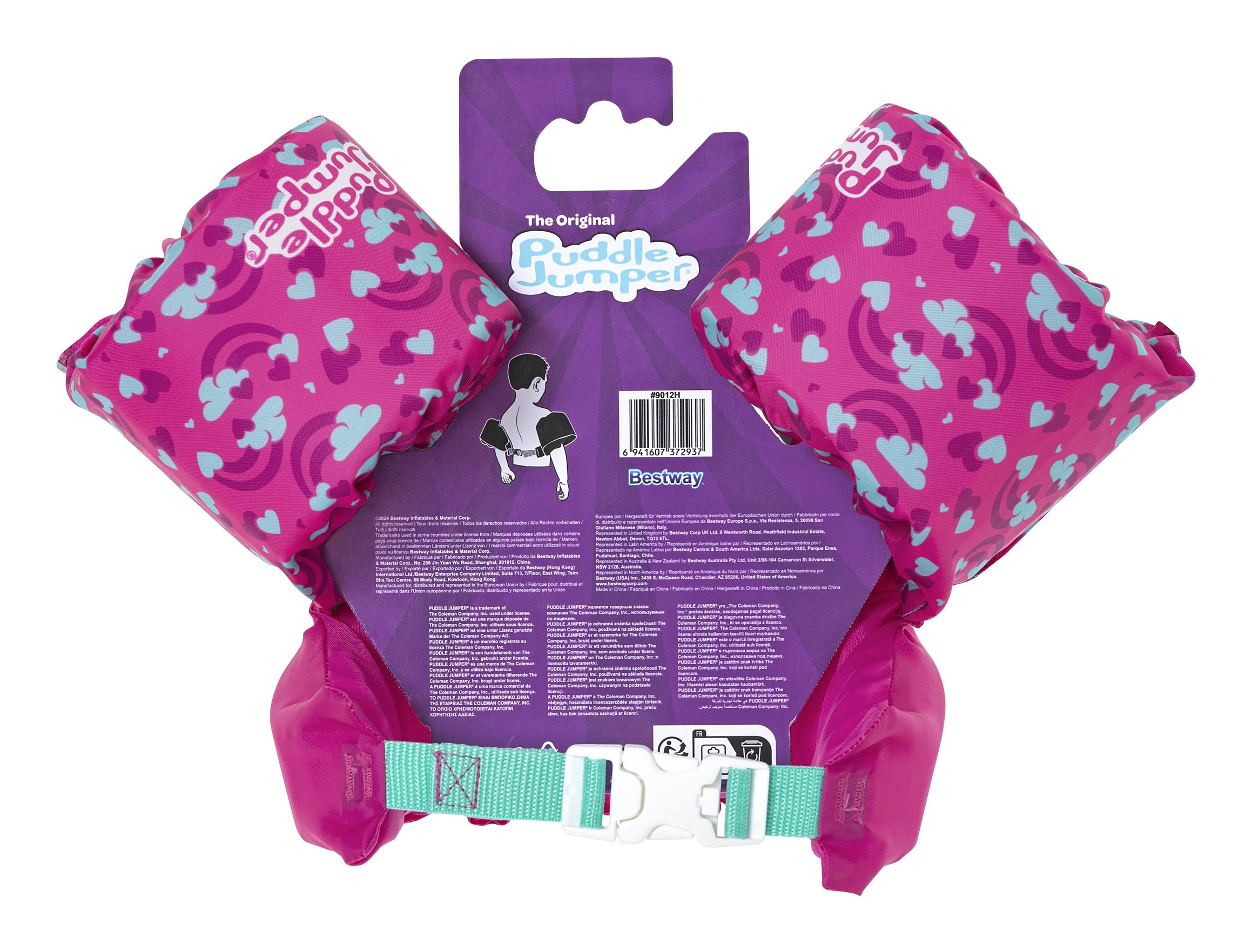 Dispositivo di galleggiamento Puddle Jumper rosa per bambini, in confezione.