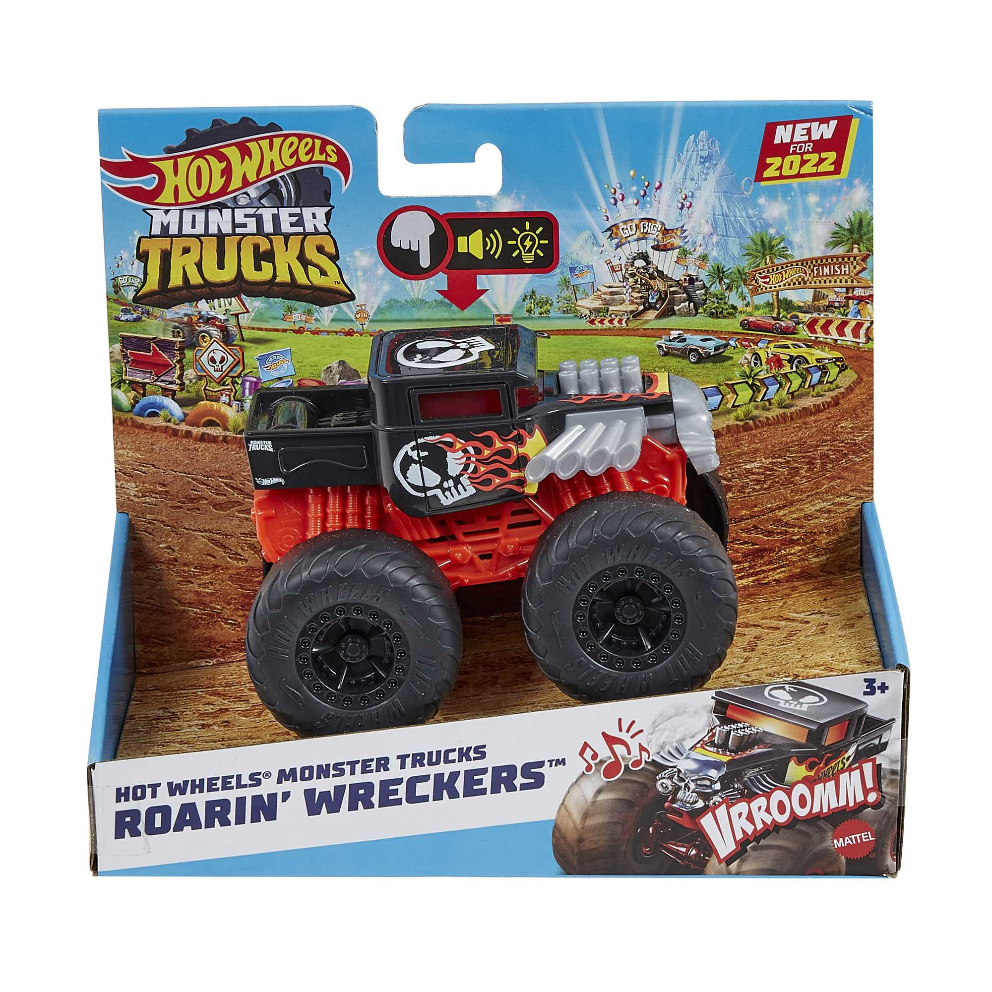 Hot Wheels Monster Trucks Box. Ein schwarzer und roter Monstertruck mit Flammen. Neu für 2022.