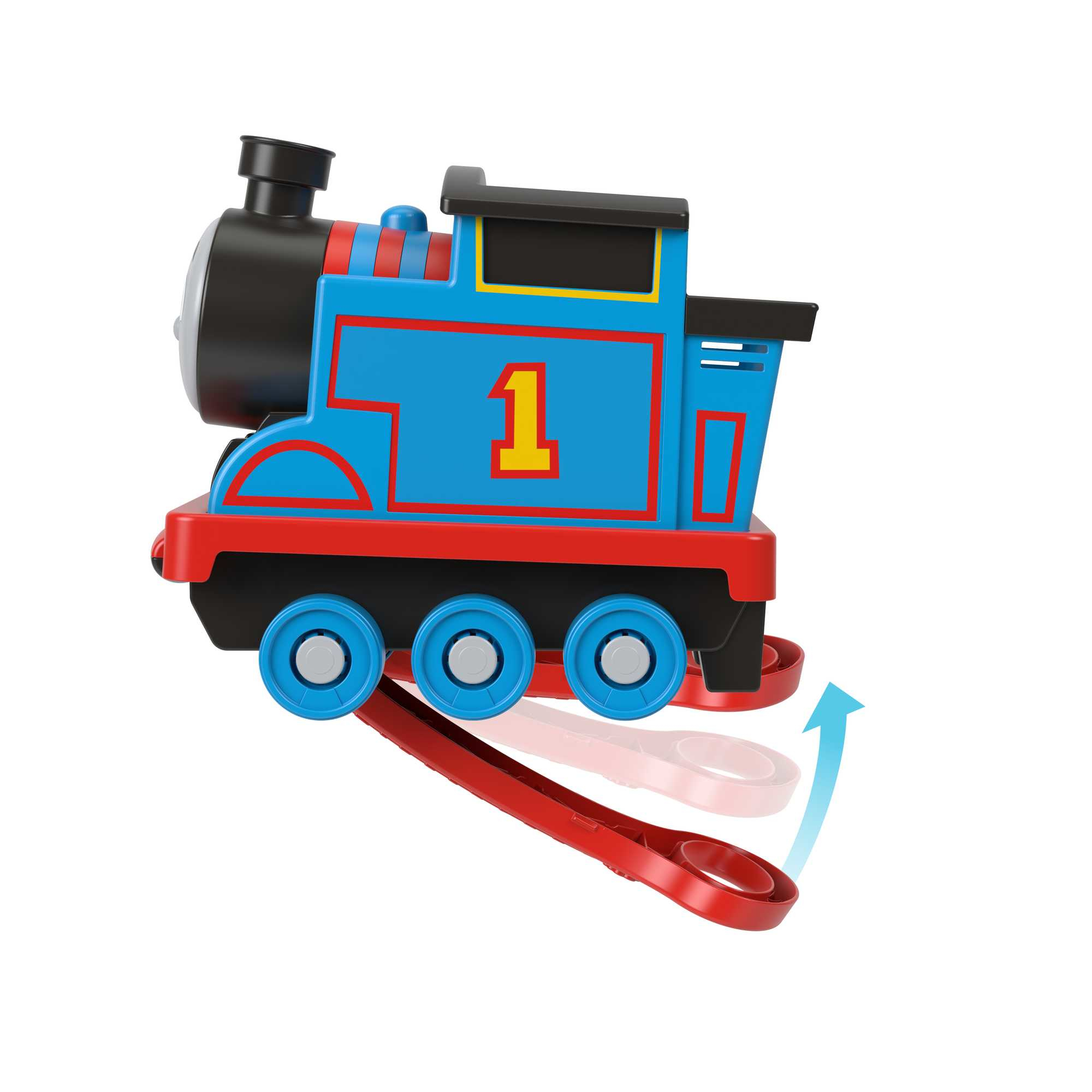 Blauer Thomas die Tank Engine Spielzeugzug mit der Nummer 1, mit rotem Hebel.