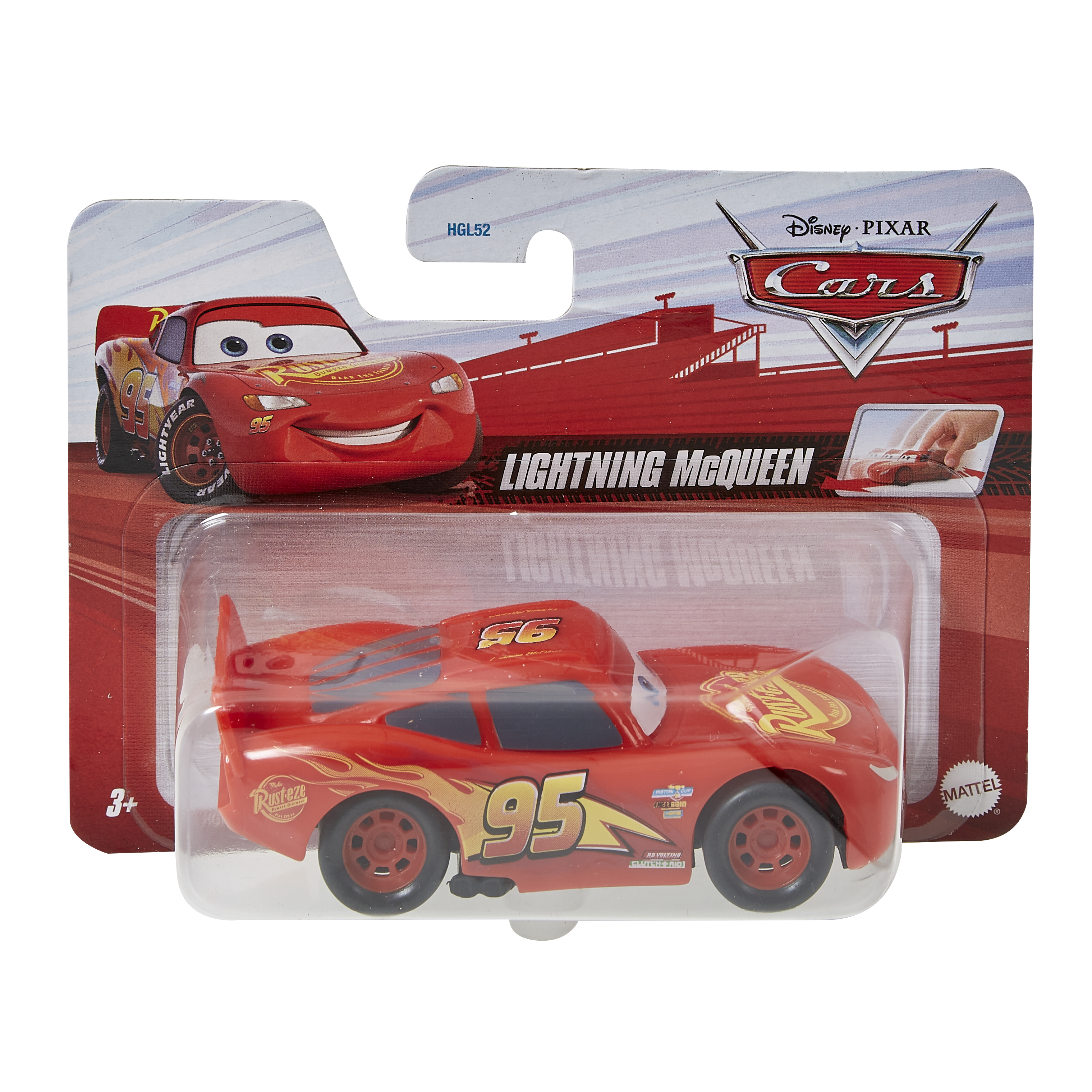 Coche de juguete Lightning McQueen en blíster, con el número 95 y un alerón.