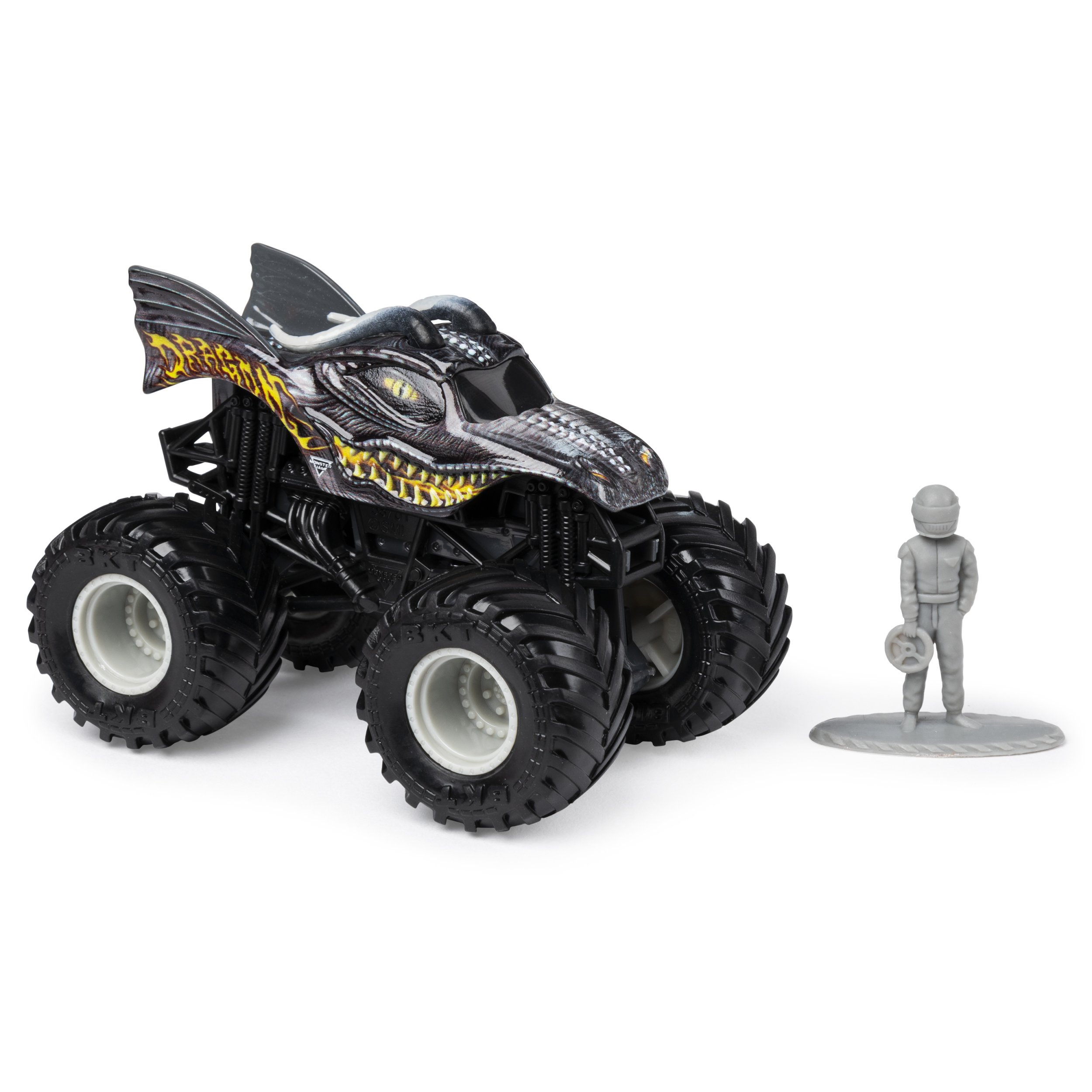 Zabawkowy truck Monster Jam Dragon z figurką kierowcy.