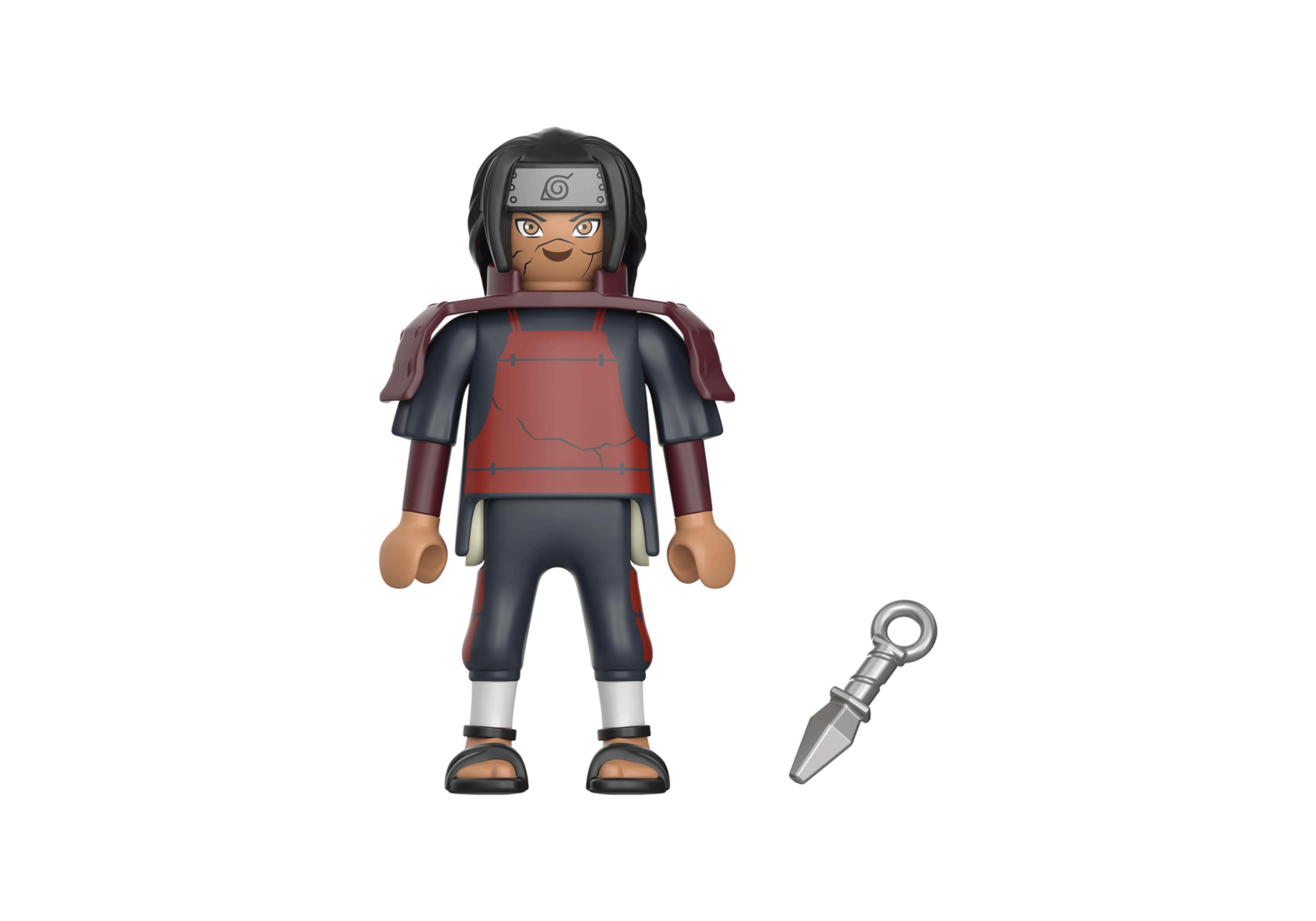 Figurka Playmobil Hashirama z bronią, czerwoną zbroją oraz czarnymi i szarymi ubraniami.