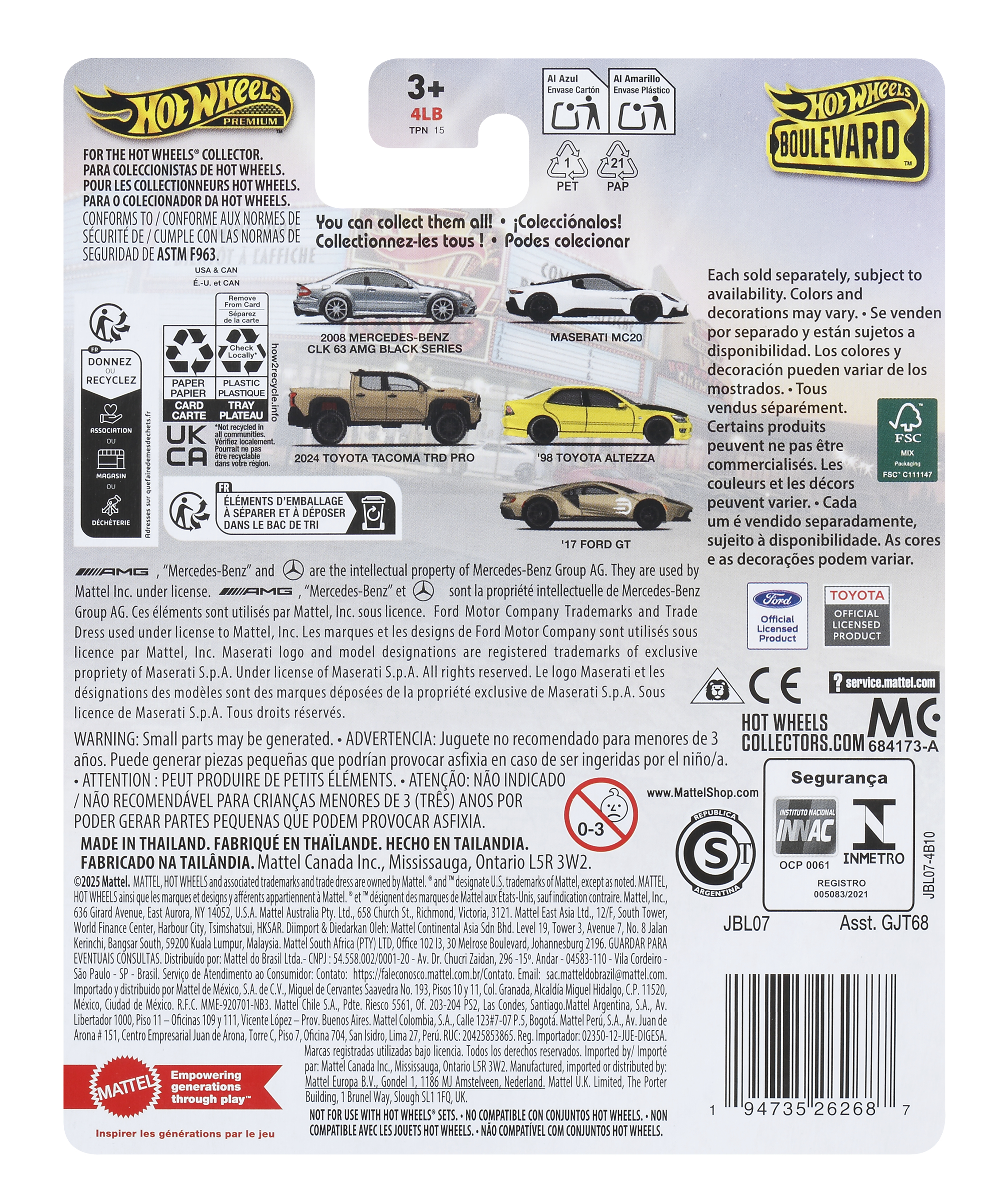 Tył karty Hot Wheels Boulevard. Na karcie pokazano wiele samochodzików.