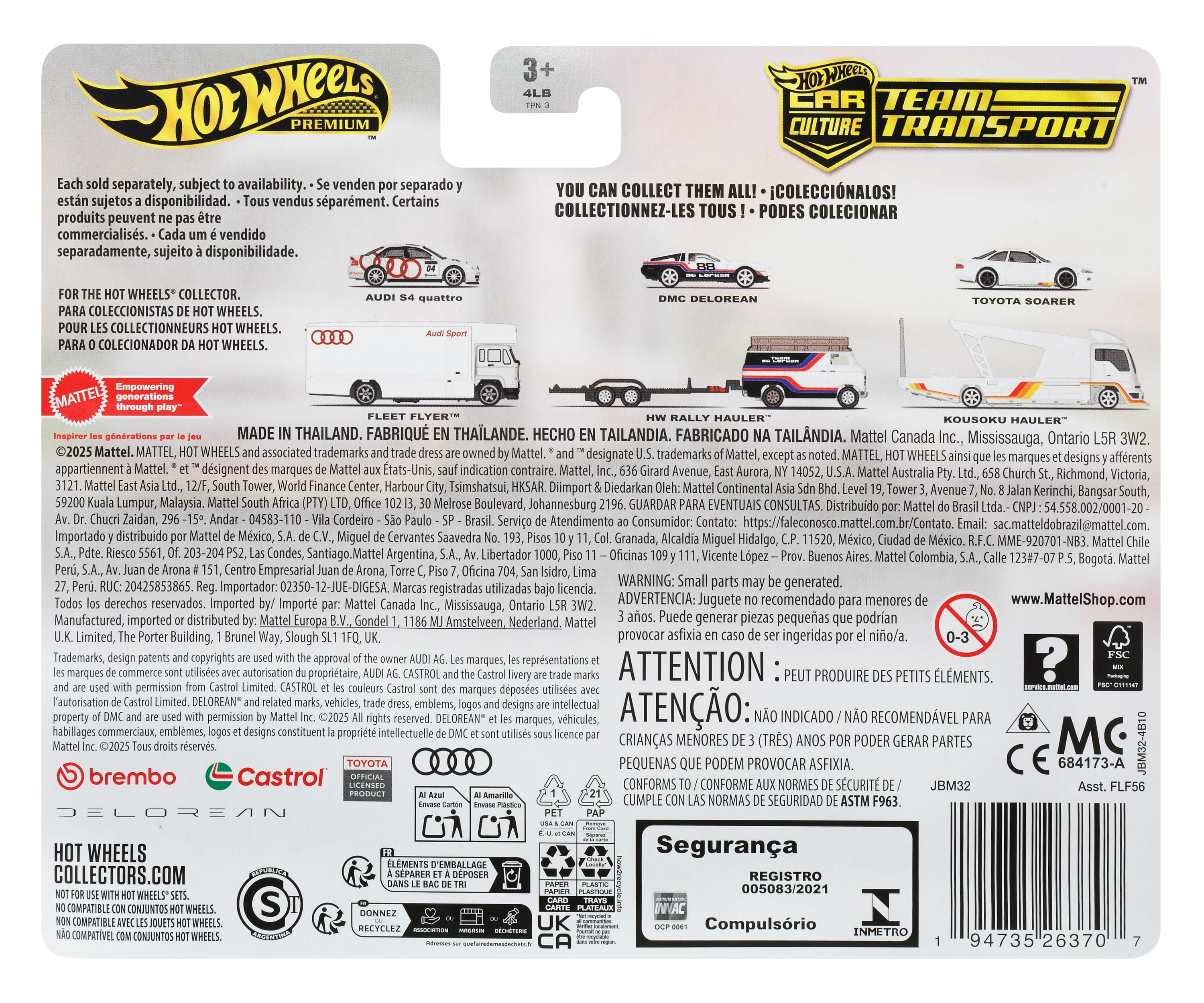 Rückseite einer Hot Wheels-Box mit Spielzeugautos, die die Modelle zeigen.