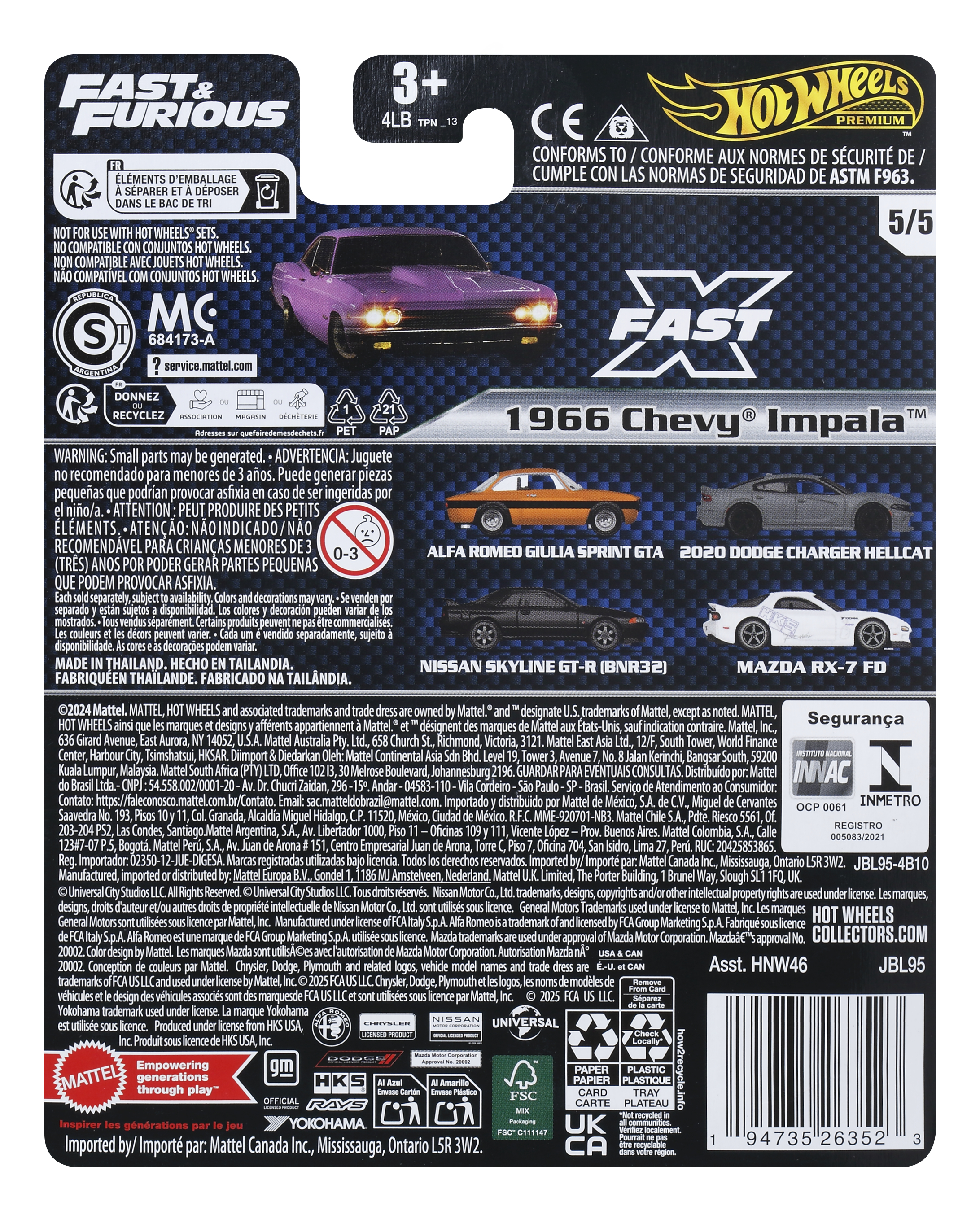 Tył opakowania Hot Wheels ze zdjęciami samochodów i tekstem.