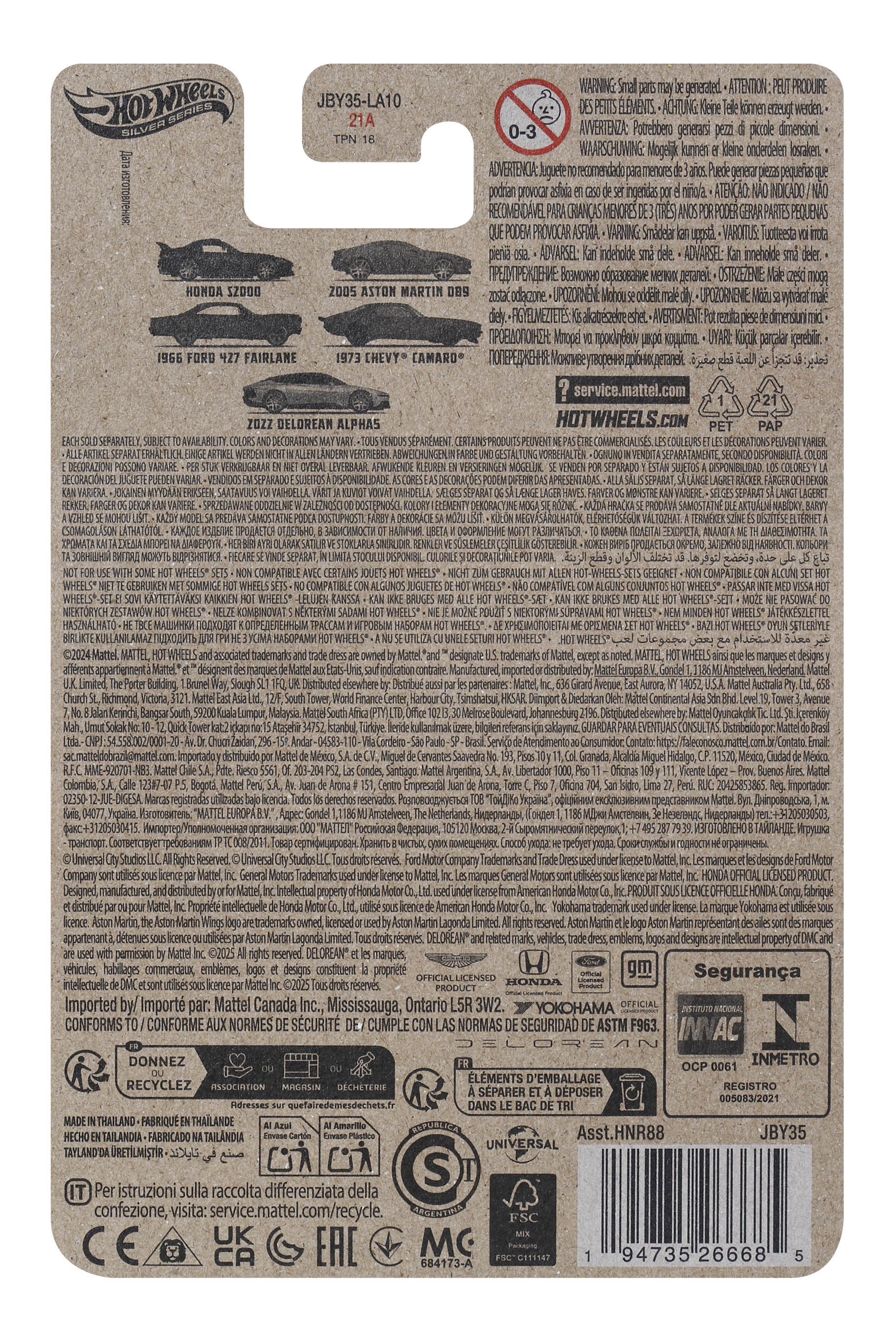 Rückseite einer Hot Wheels Karte mit Autobildern und Text.