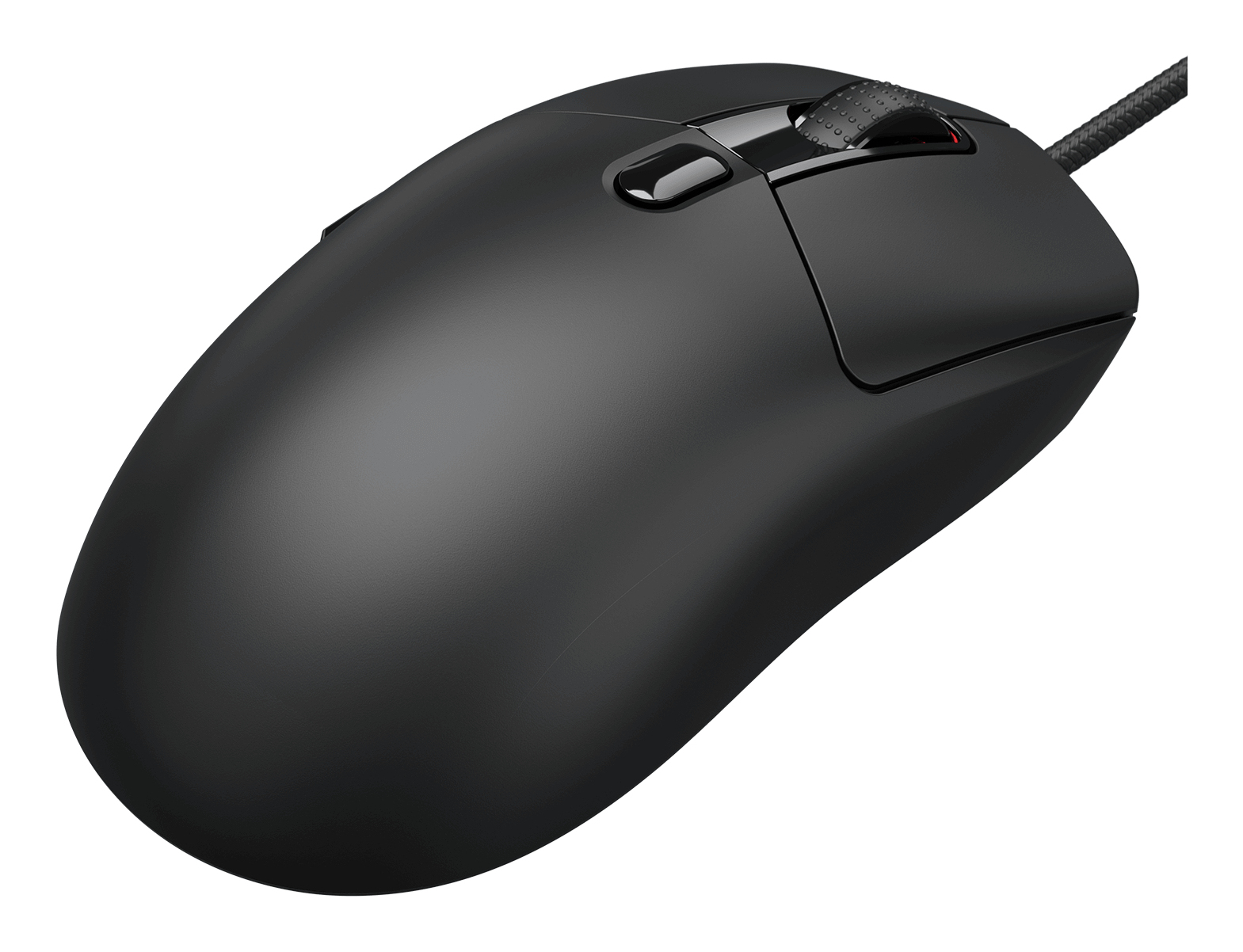 Czarna mysz komputerowa z kółkiem przewijania i bocznymi przyciskami.