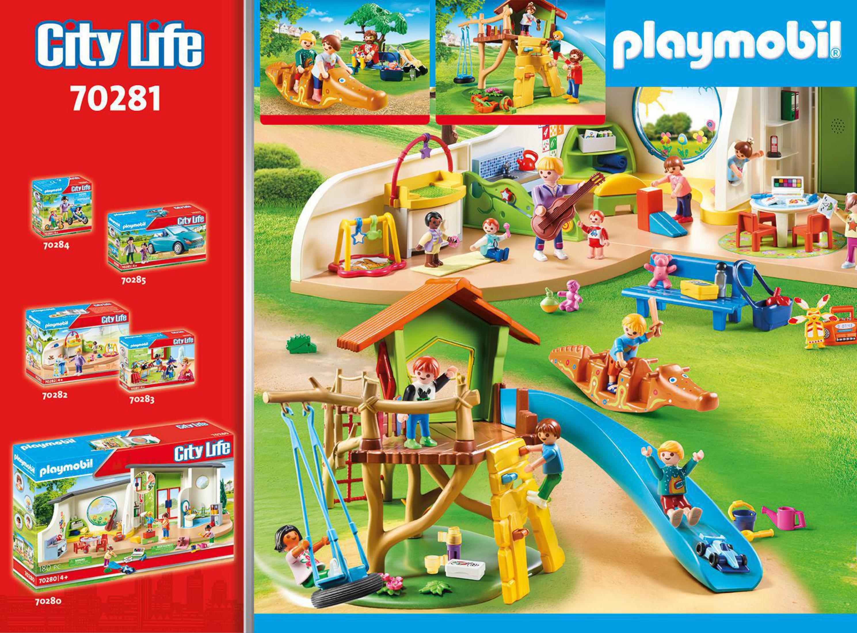 Zestaw Playmobil City Life z placem zabaw, figurkami i akcesoriami do zabawy.