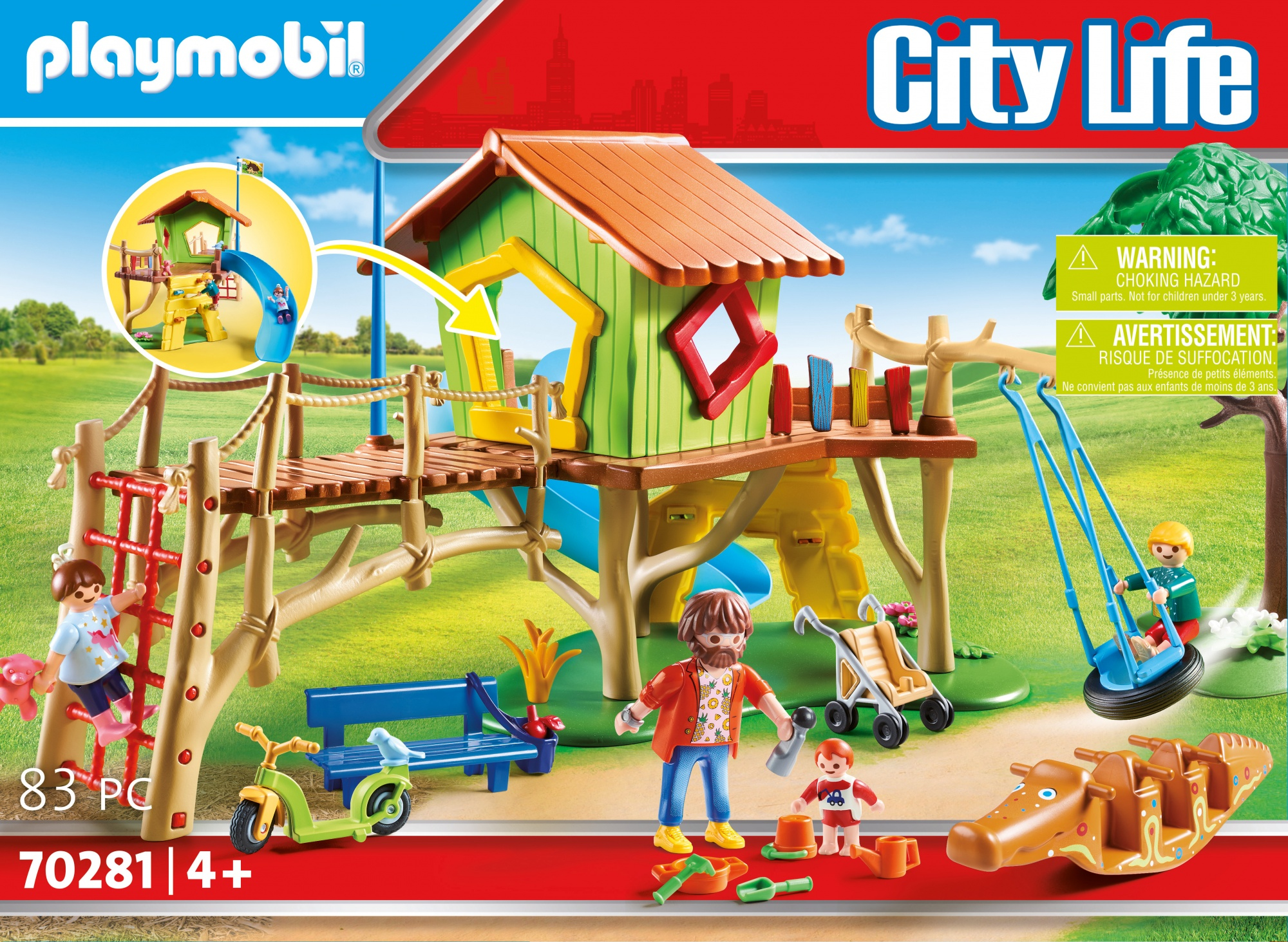 Zestaw Playmobil City Life z placem zabaw, figurkami i akcesoriami do zabawy.