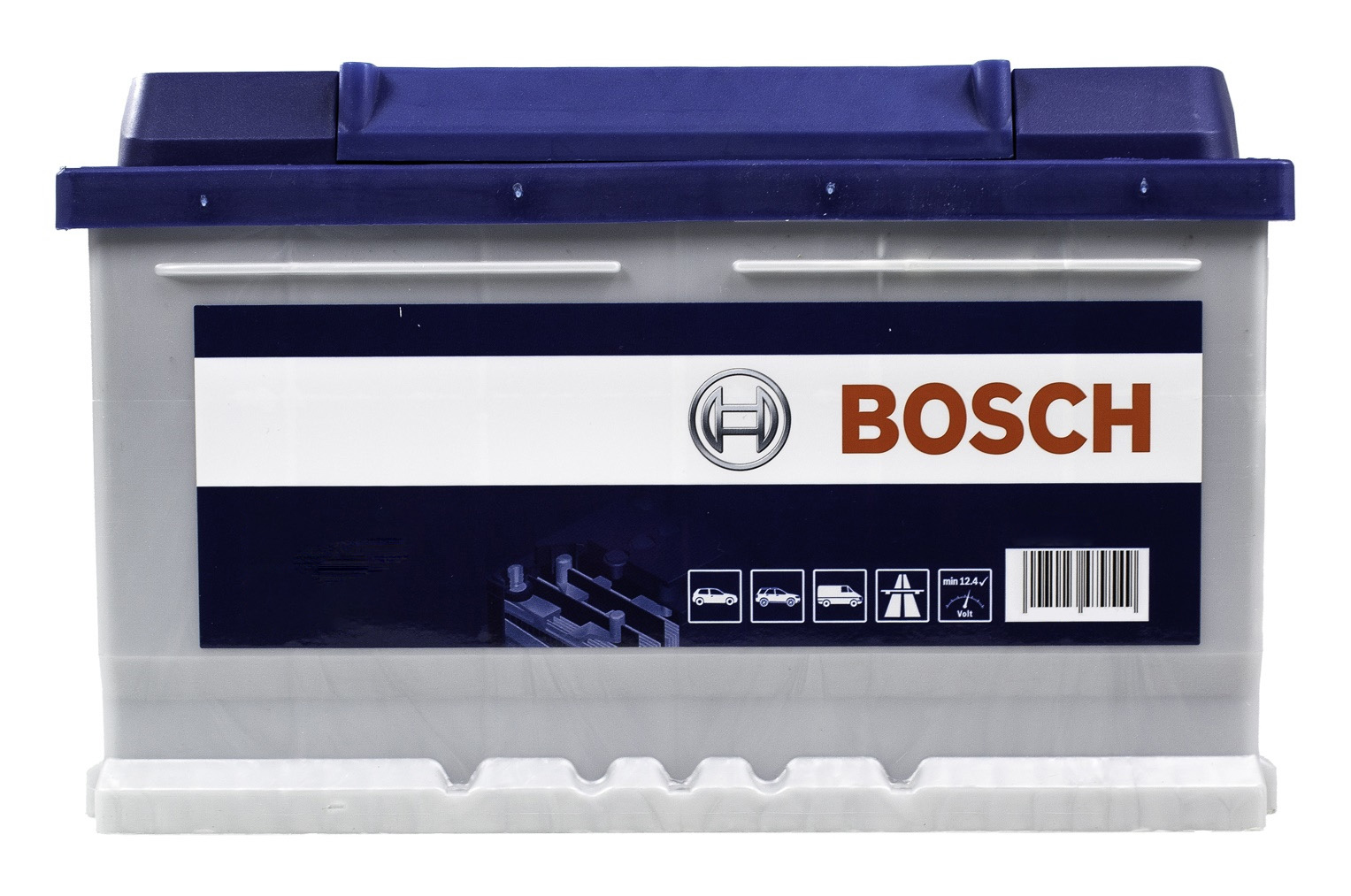Akumulator samochodowy Bosch z niebieską pokrywą i logo Bosch.