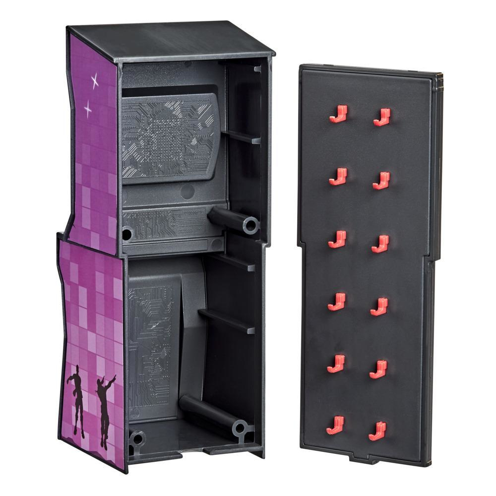 Szafka do gier arkadowych, dwie części z różowym wzorem i haczykami.