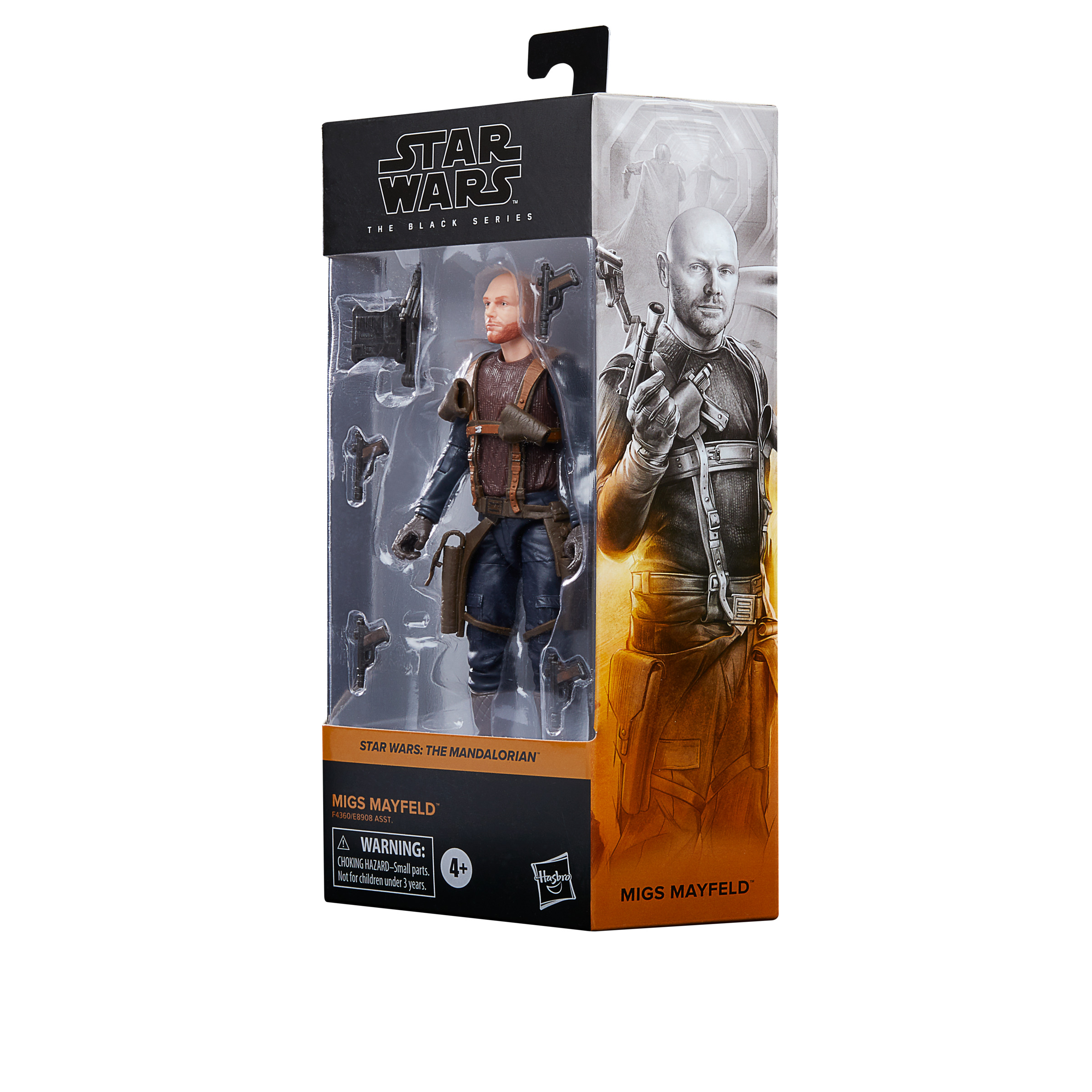 Star Wars The Mandalorian aksiyon figürü Migs Mayfield bir pakette. Migs silahlara sahip olarak gösteriliyor.