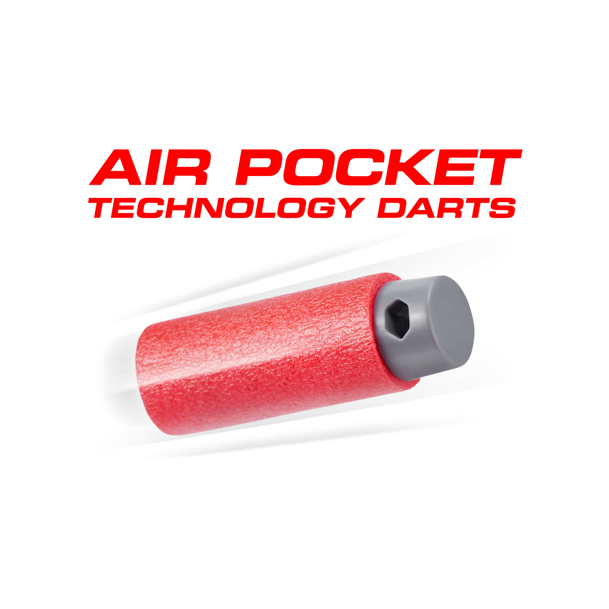 Pojedynczy czerwono-szary rzutka z napisem 'AIR POCKET TECHNOLOGY DARTS' nad nim na białym tle.