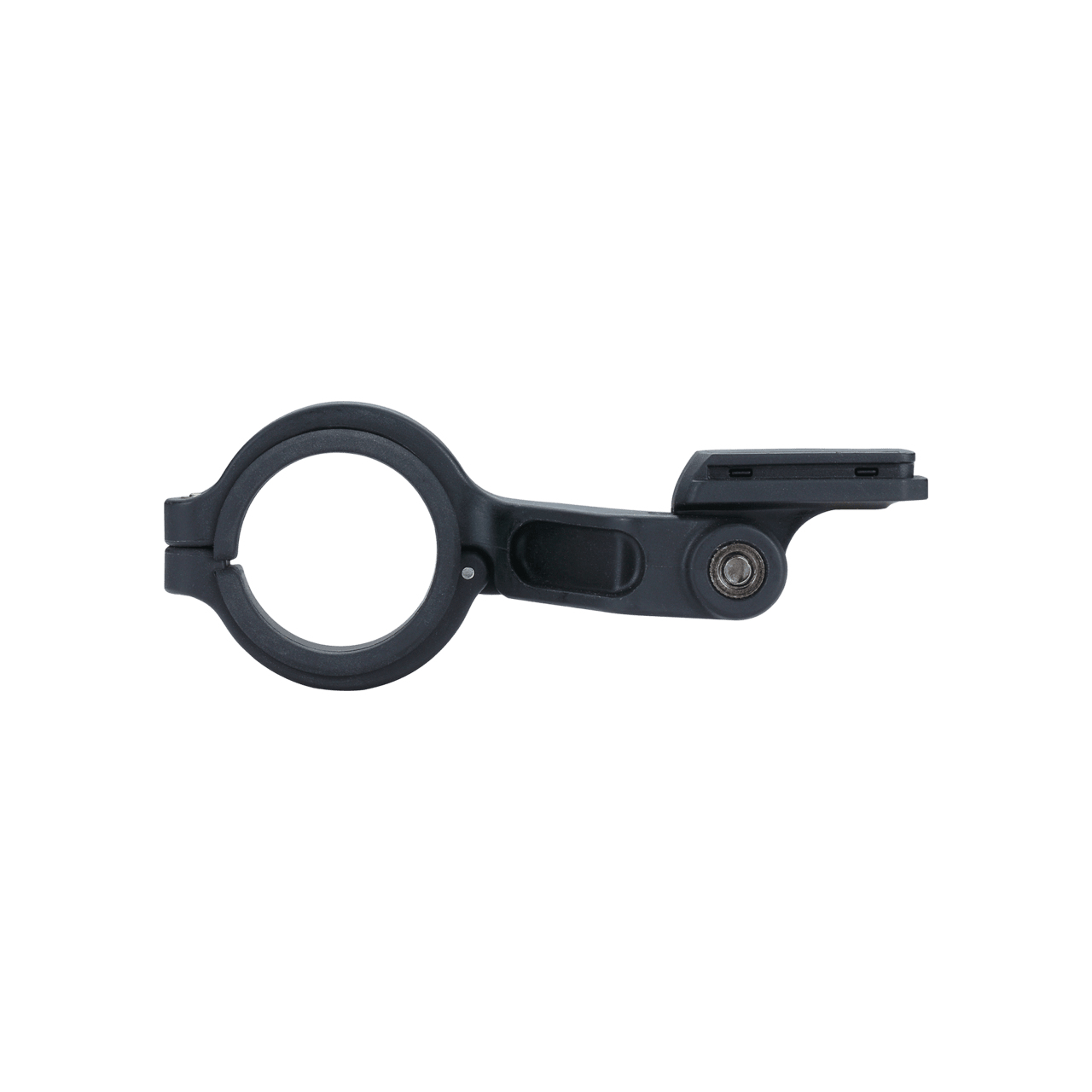 Czarny uchwyt rowerowy. Ma okrągłą podstawę i uchwyt na urządzenie.