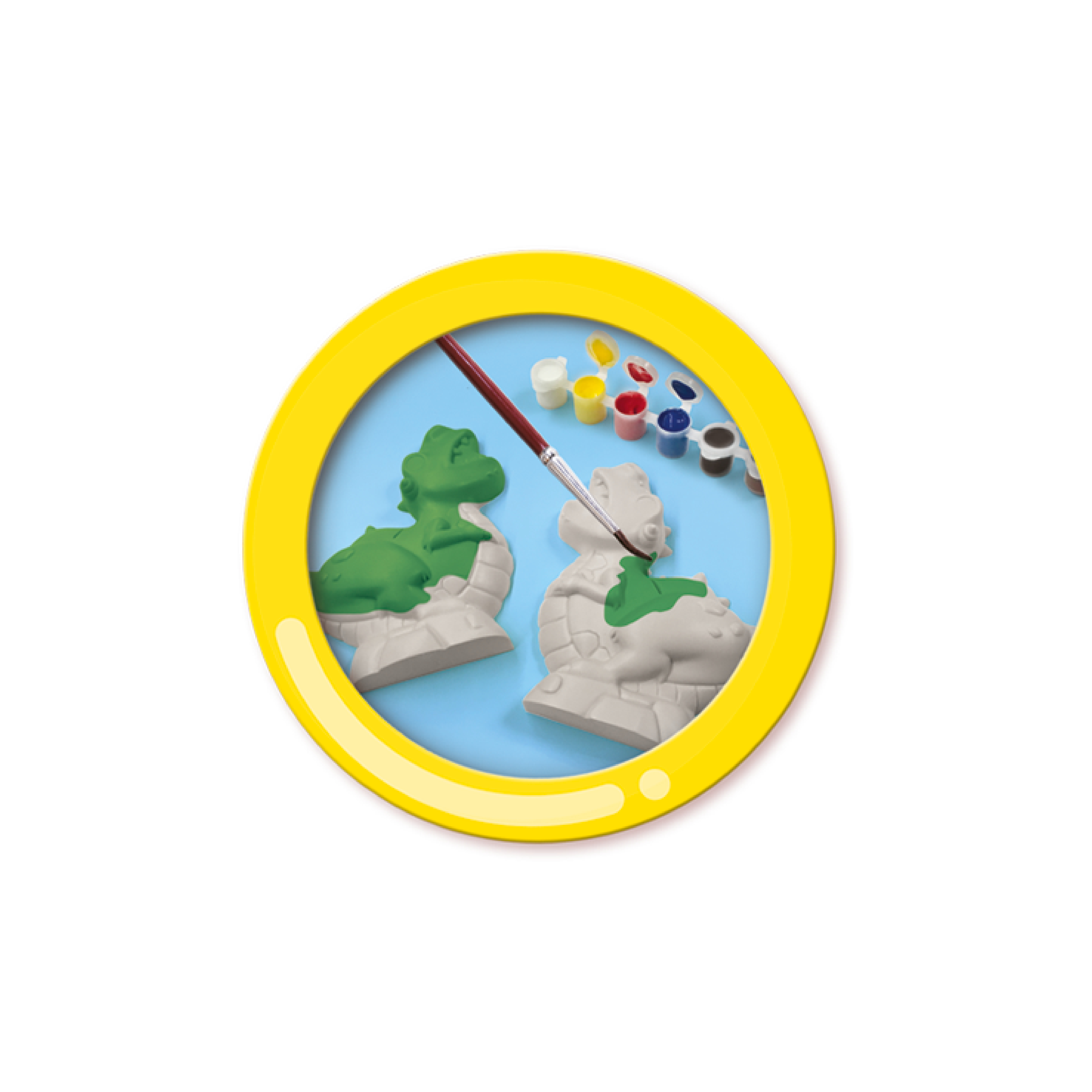 Zbliżenie zestawu rzemieślniczego z dwiema malowanymi figurami smoka.