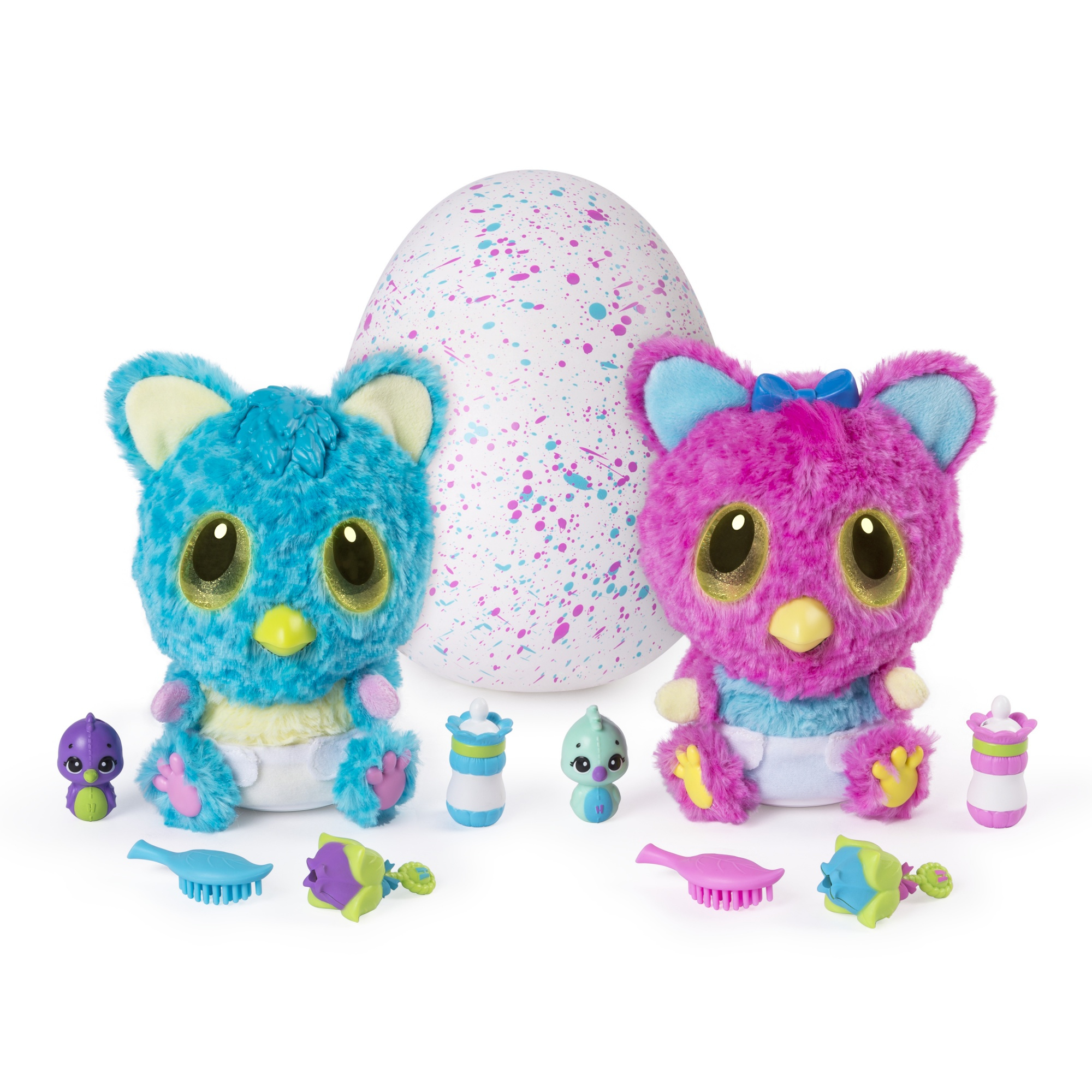 Hatchimals Hatchibabies z dwoma figurkami dziecka, jajkiem i akcesoriami.