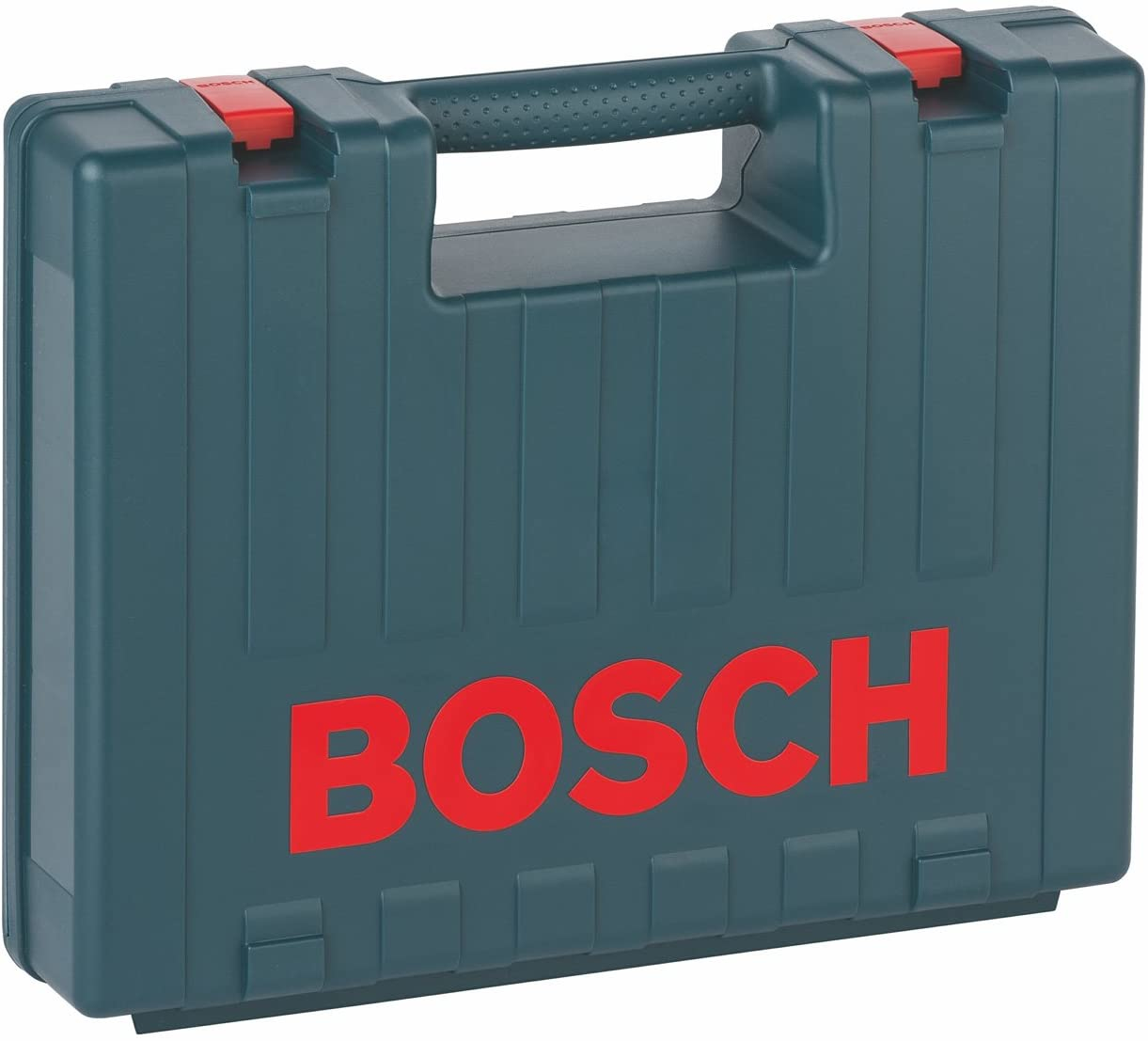 Ein dunkelgrüner Werkzeugkoffer mit rotem Griff und dem Wort "BOSCH" in roten Buchstaben.