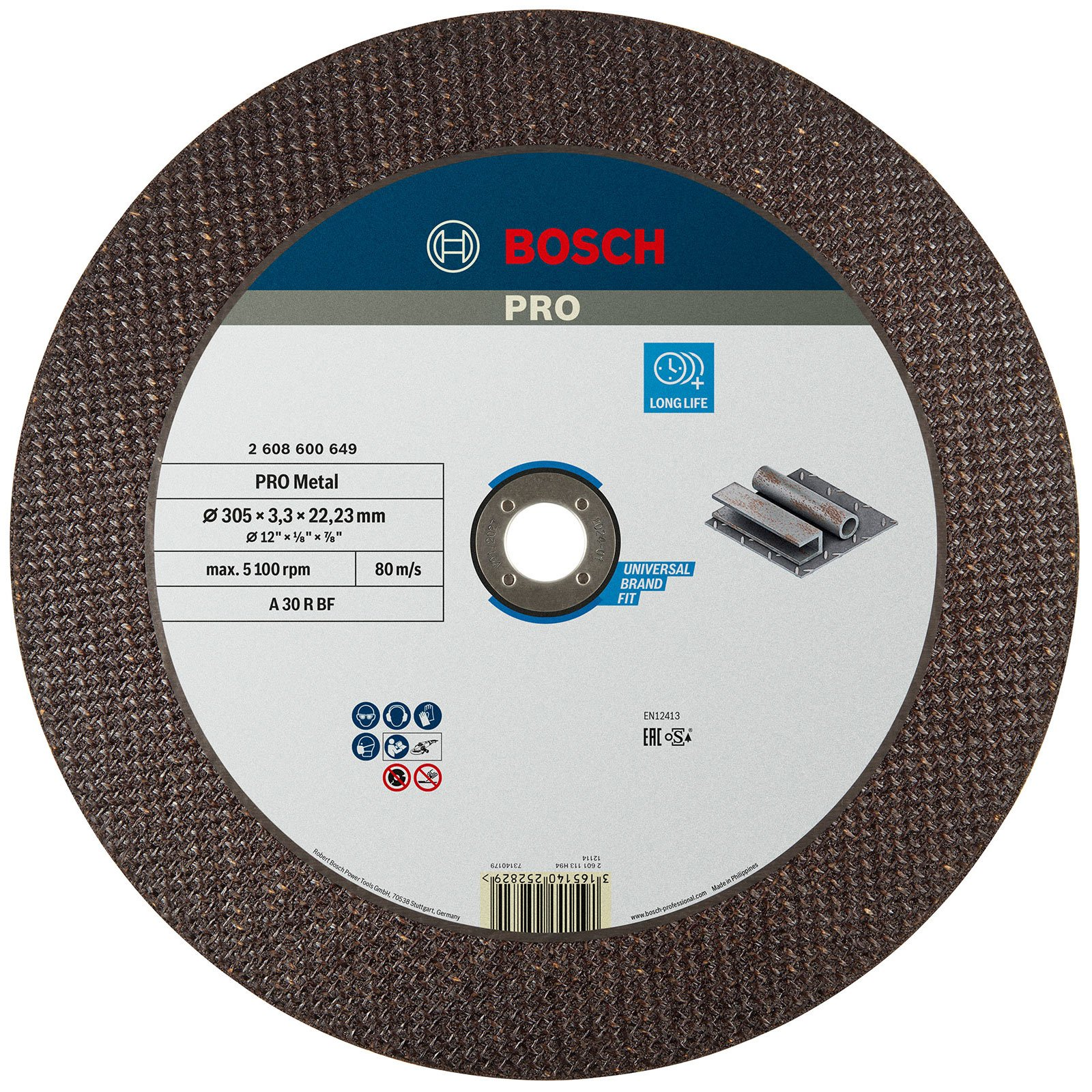 Bosch Pro Metalltrennscheibe mit Text und Eigenschaften.