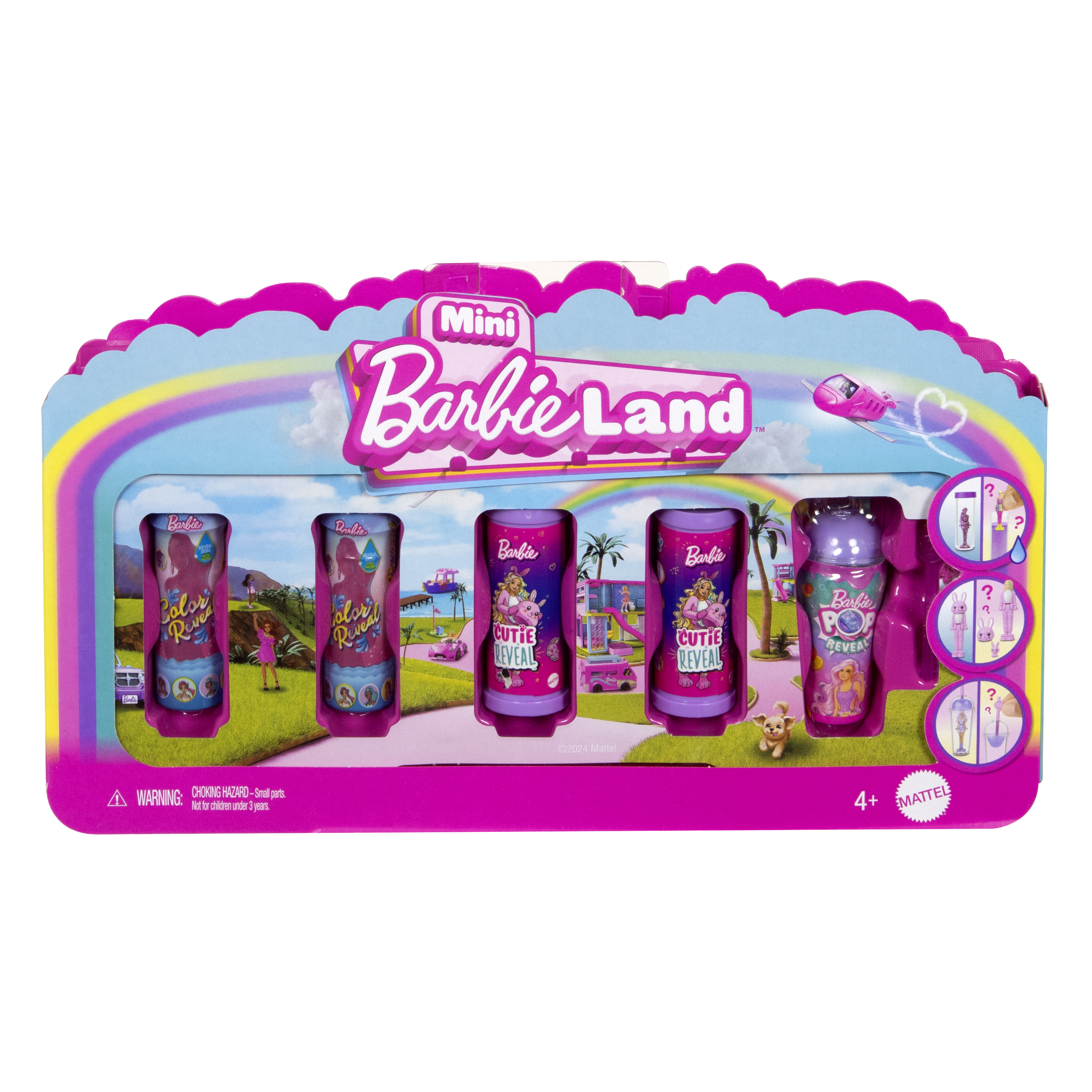 Eine Barbie Mini Barbie Land Box mit verschiedenen Barbie Reveal Puppen.