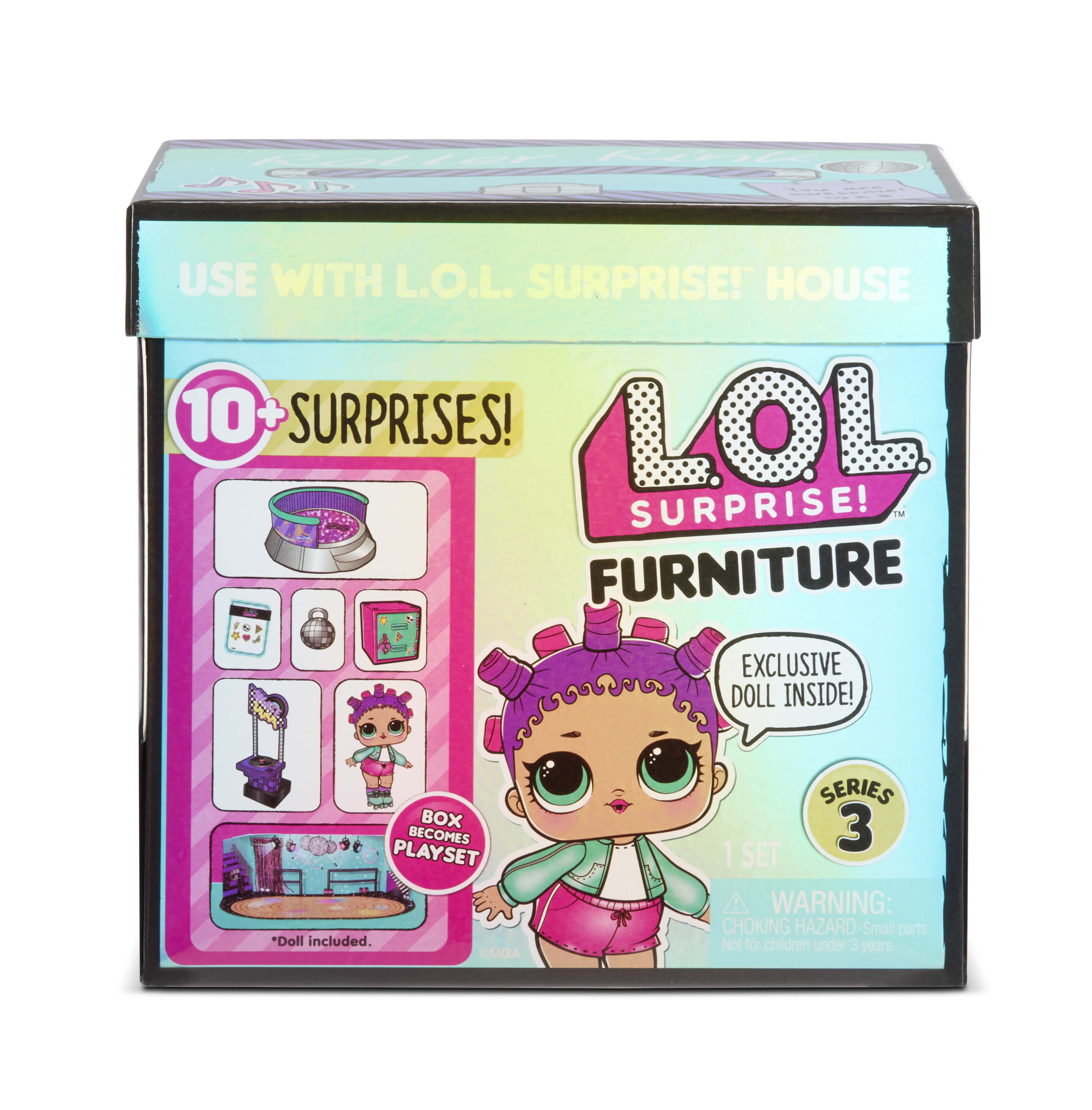 Caja de muebles LOL Surprise con muñeca, muebles y accesorios. Diseño de caja de juego.
