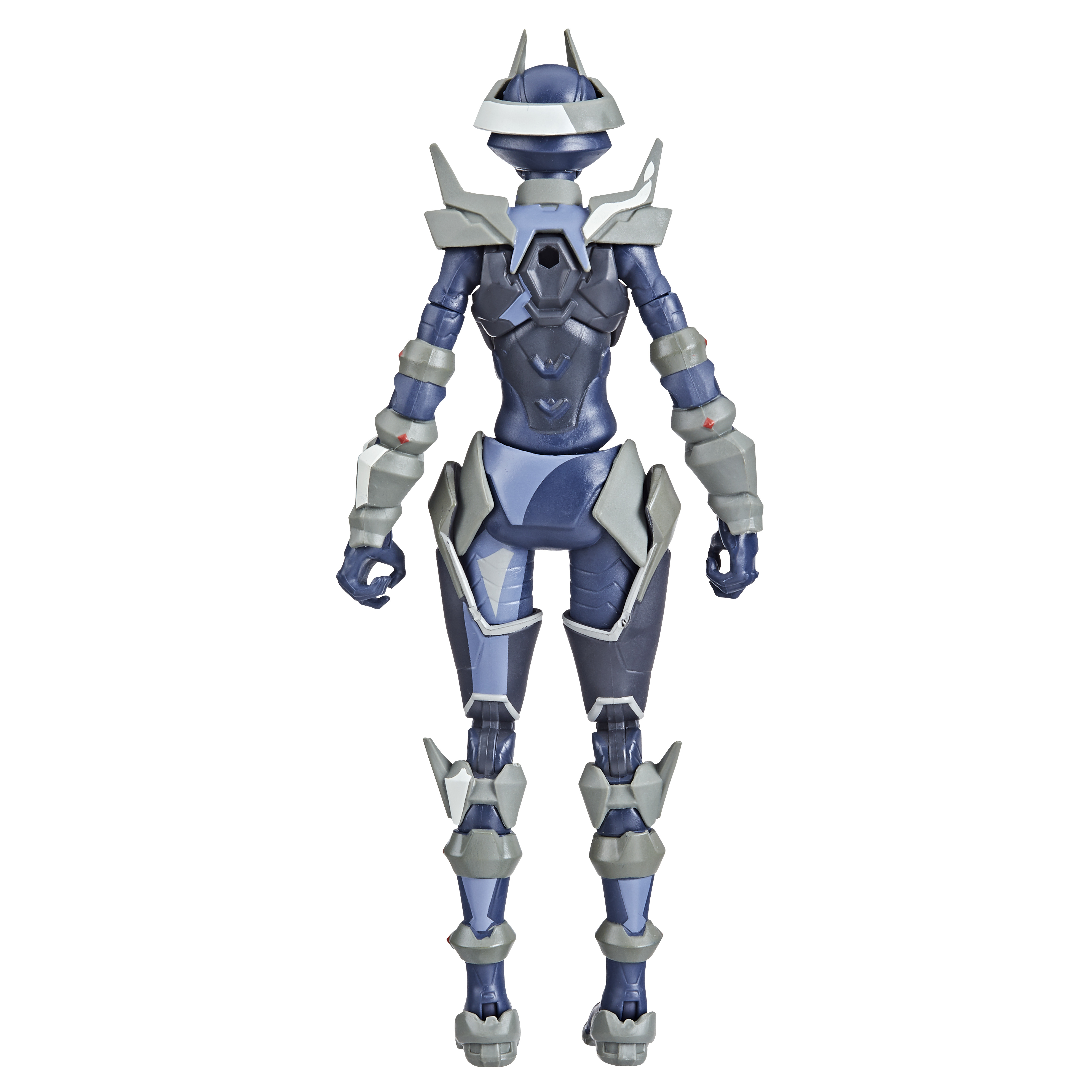 Action figure robot, blu, grigio e bianco. Sfondo bianco.