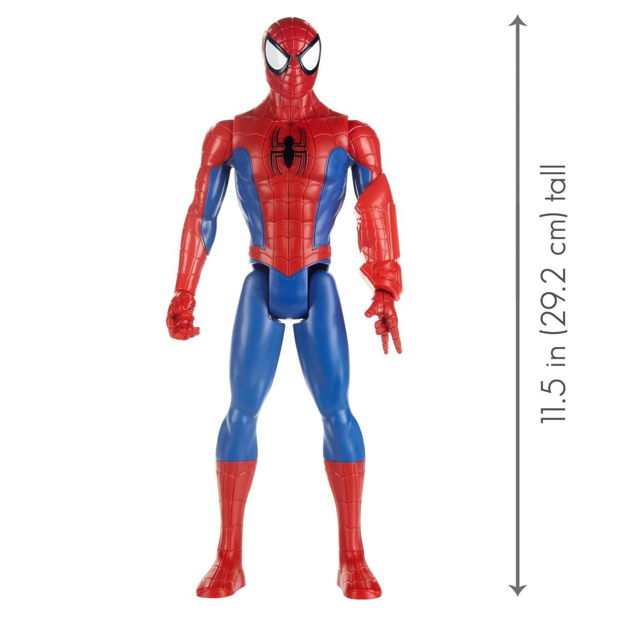 Spider-Man-Actionfigur, rot-blauer Anzug, stehend. Sie ist 11,5 Zoll groß.