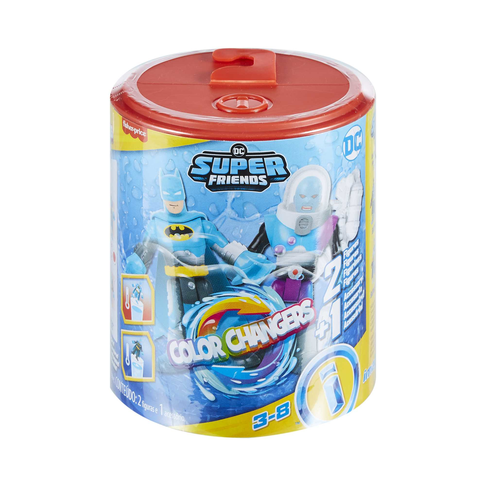 Un contenitore di giocattoli con le figure di Batman e Mr. Freeze.