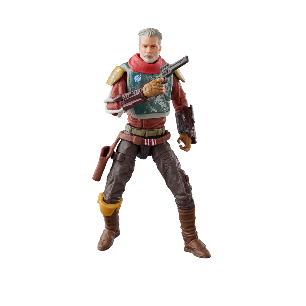 Una action figure di Star Wars di un uomo anziano con cappotto e pantaloni marroni, che tiene una pistola.