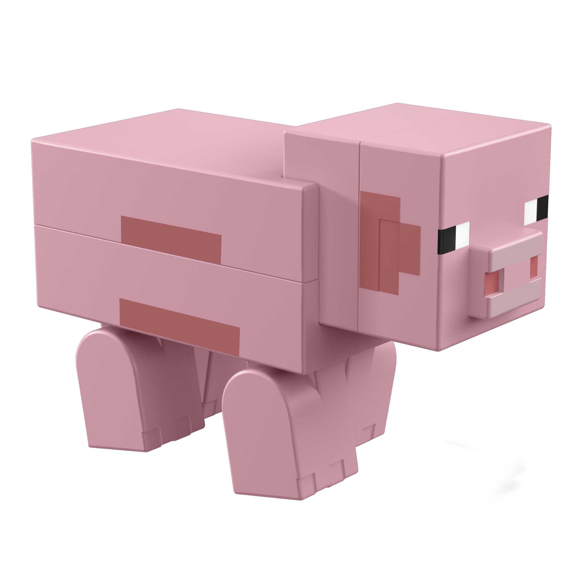 Rosa Minecraft-Schwein-Spielzeug, blockartiges Design. Es steht auf vier Beinen mit einer einfachen, geometrischen Form.