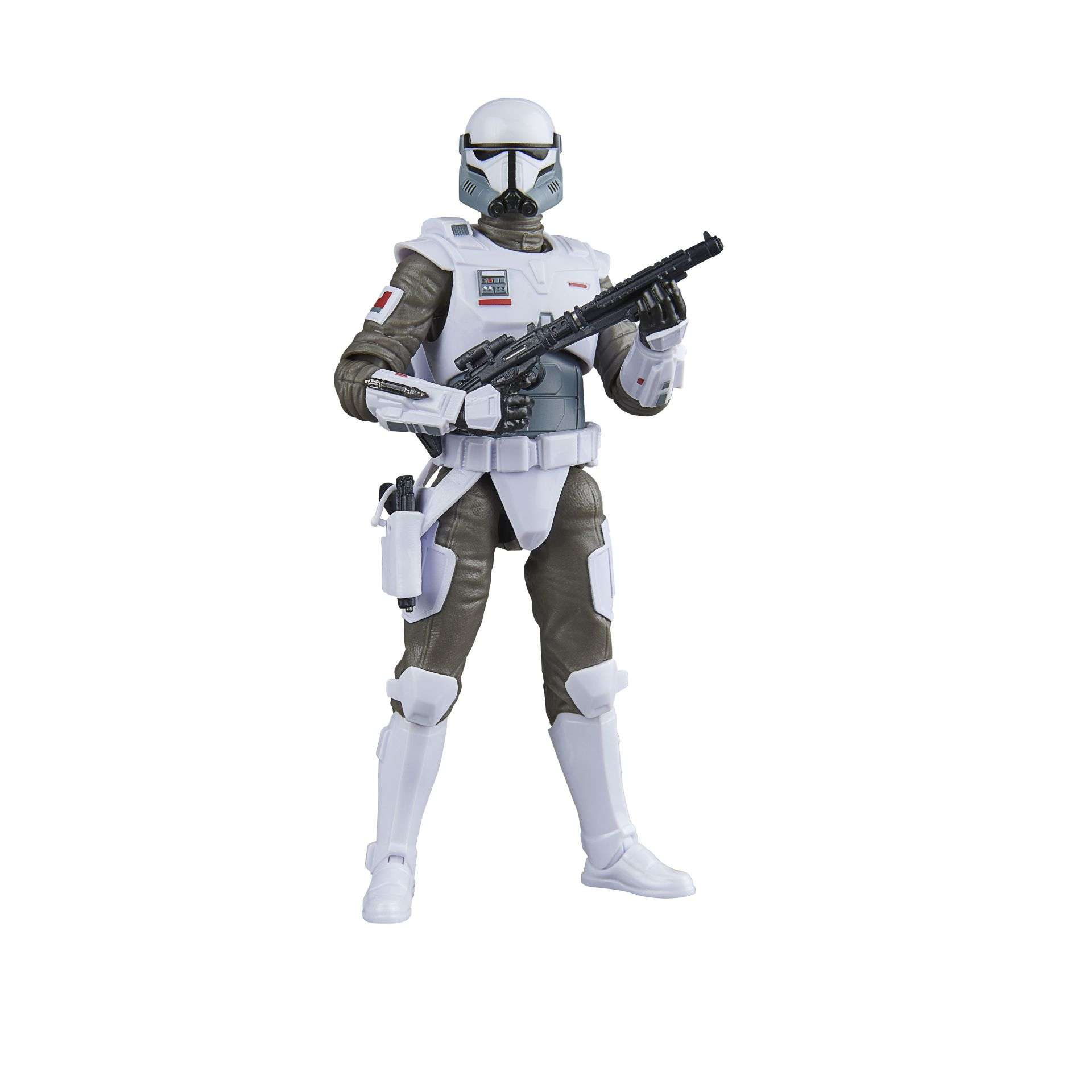 Star Wars figure in white armor, holding a rifle. The figure is standing, ready for action.